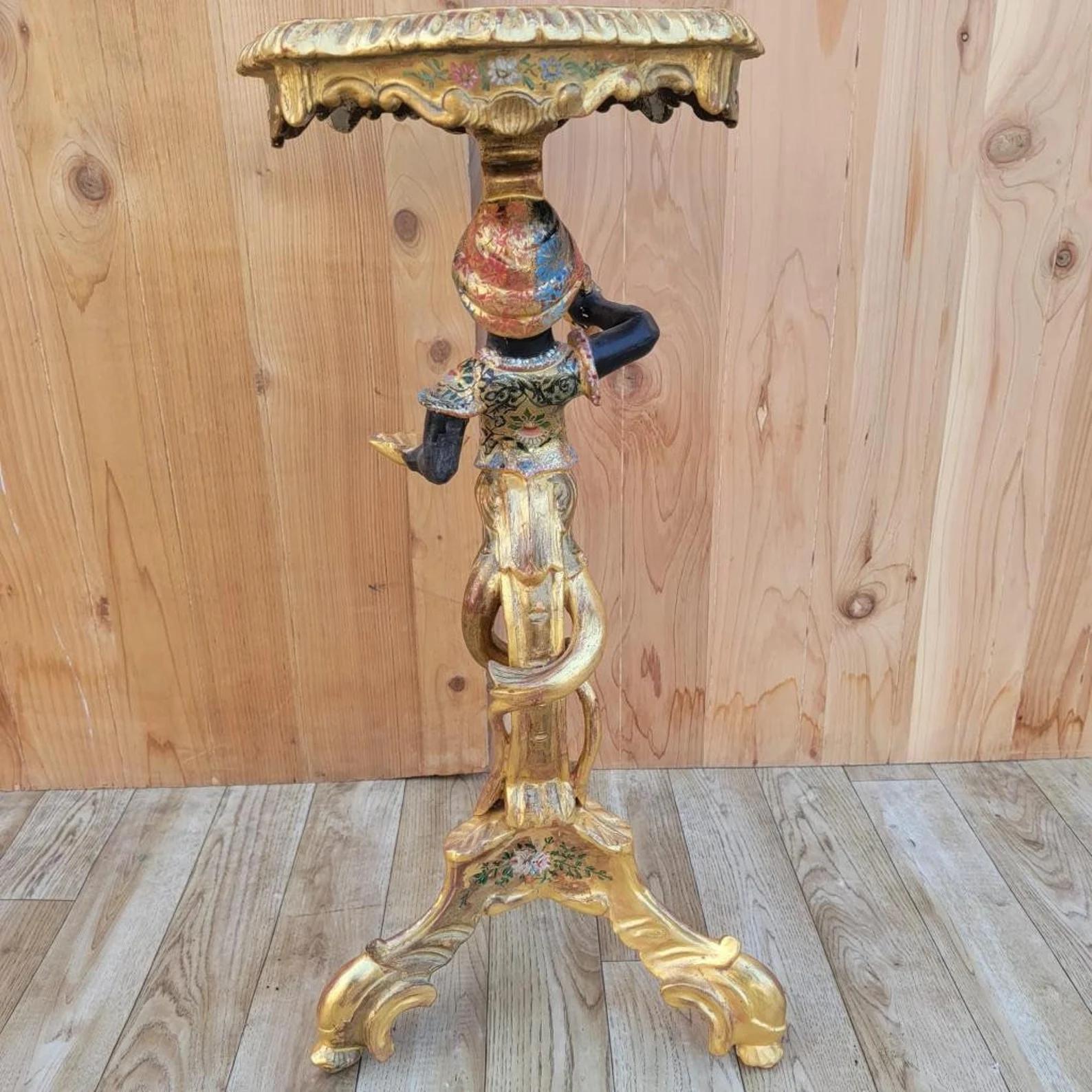 19th Century Antique Rococo Style Italian Gilt Blackamoor Side Table/Stand For Sale
