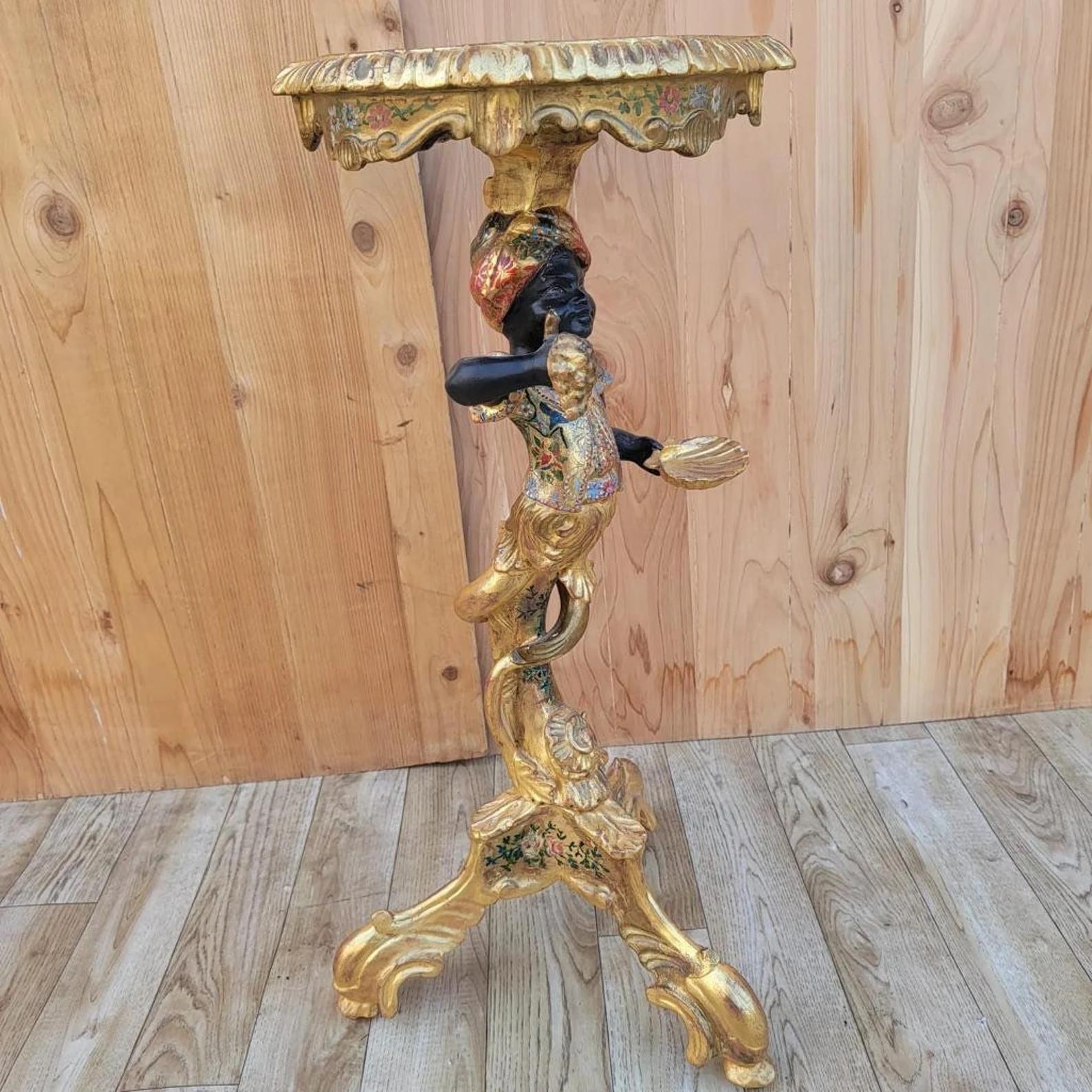 Giltwood Antique Rococo Style Italian Gilt Blackamoor Side Table/Stand For Sale