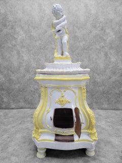 Antique Rococo Style Italian Majolica Glazed Terra Cotta Stove