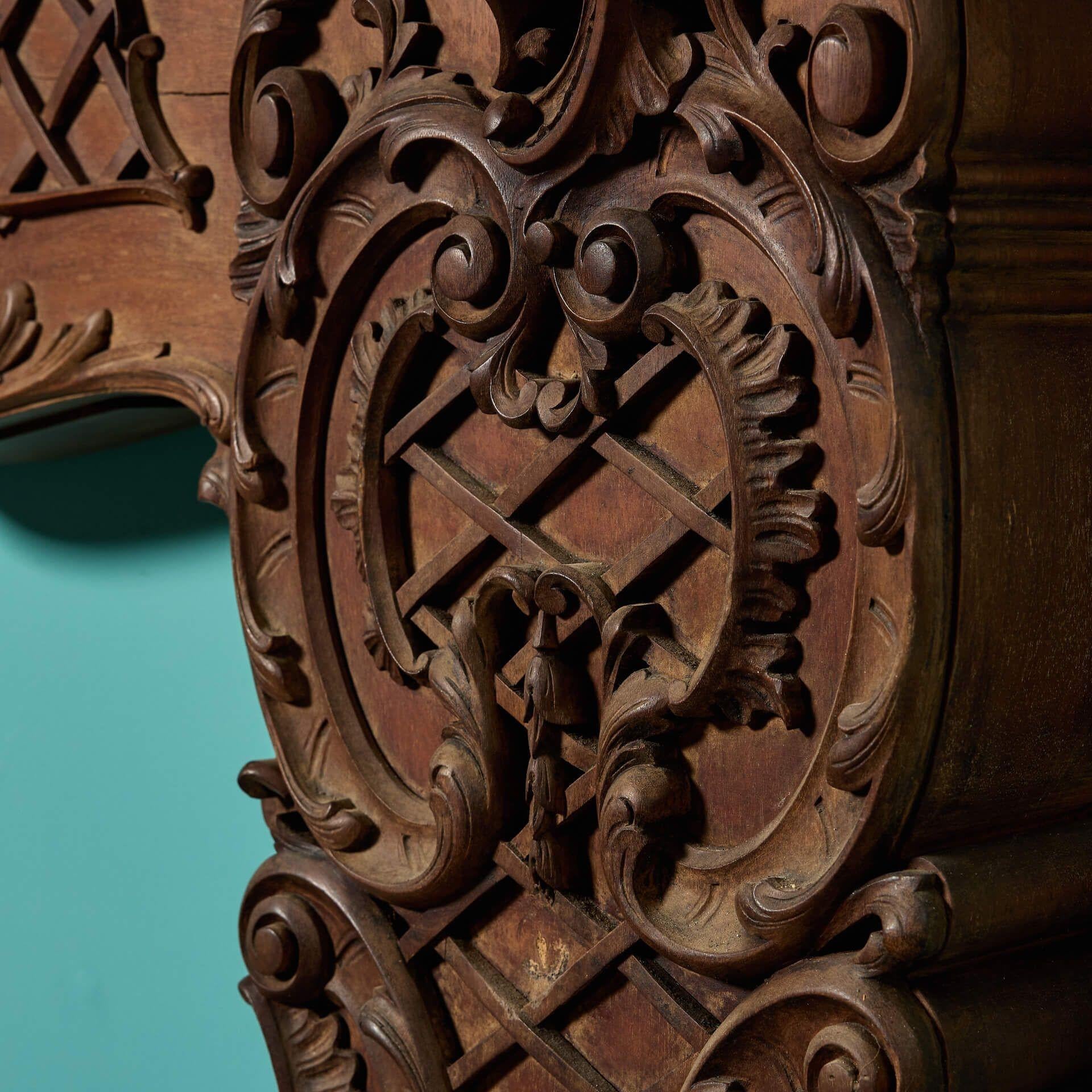 19th Century Antique Rococo Style Carved Mahogany Fire Surround For Sale