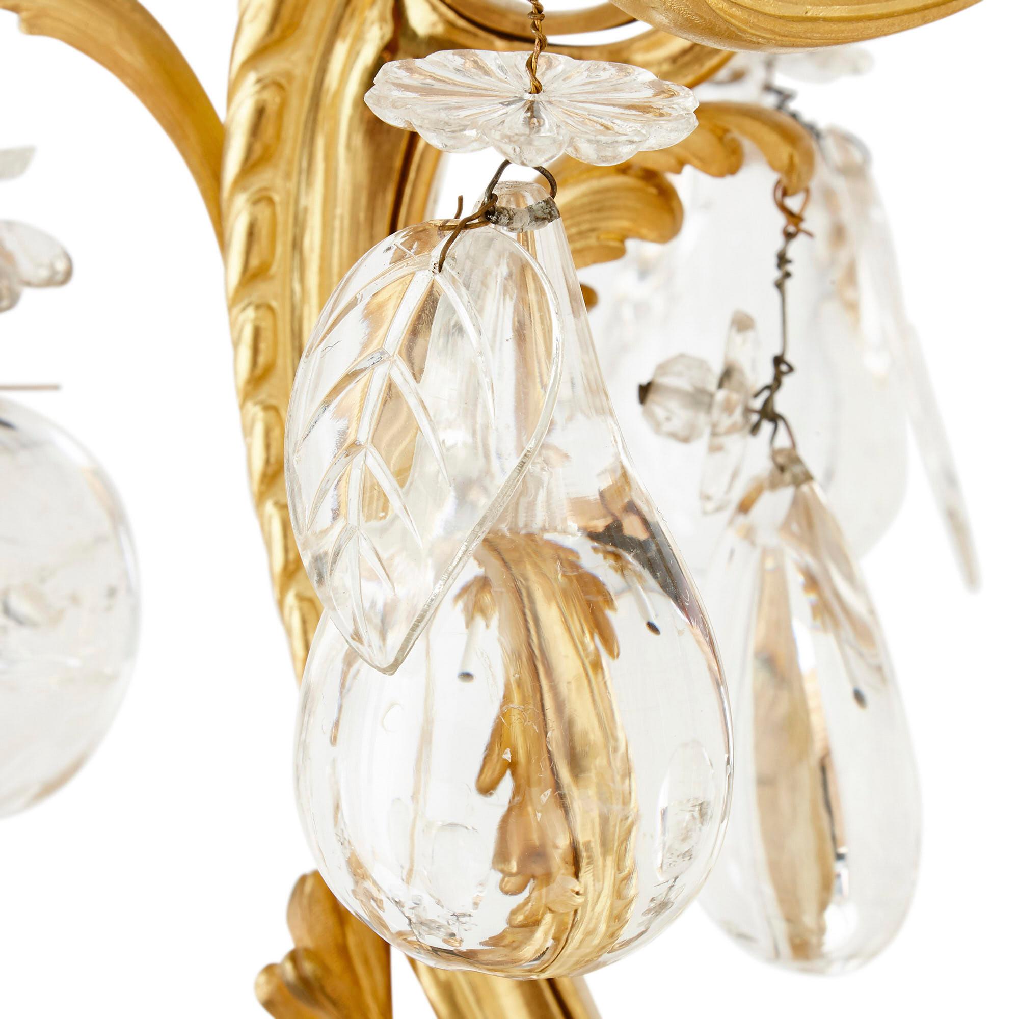 Gilt Antique Rococo Style Ormolu and Cut Glass Twelve-Light Chandelier For Sale