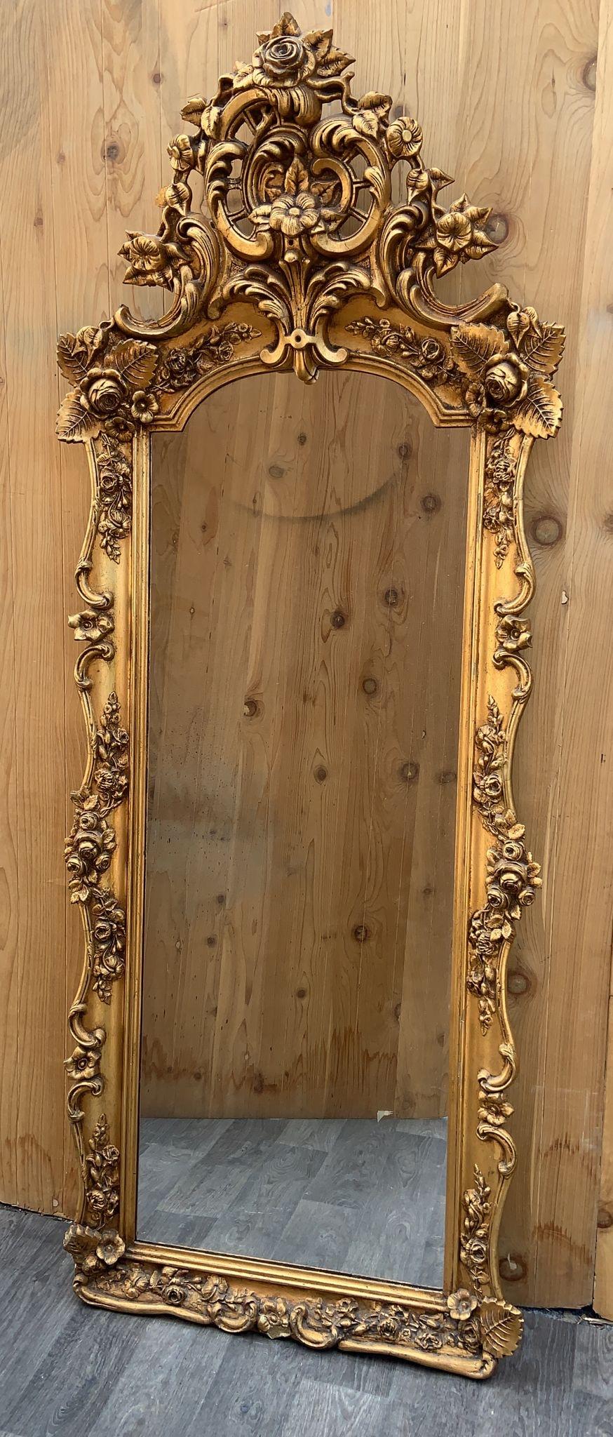 Antique Rococo Style Ornate Carved Floor Wall Mirror  For Sale 4