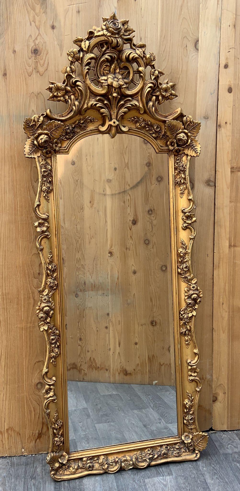 Antique Rococo Style Ornate Carved Floor Wall Mirror  For Sale 2