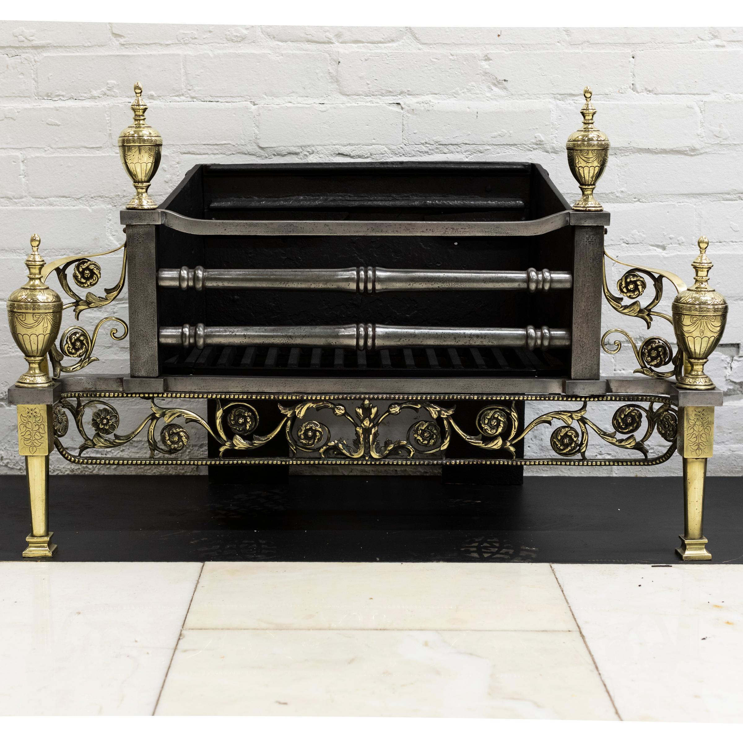 A remarkable and fine piece, this antique Victorian reclaimed fire basket is flanked by intricately detailed griffins and ornate motifs throughout, demonstrating the flamboyance of the Rococo style.

The basket comes complete with an integral cast