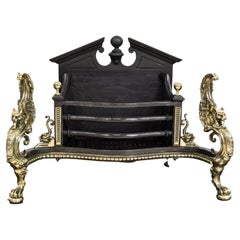 Used Rococo Style Polished Steel and Brass Fire Basket with Griffins