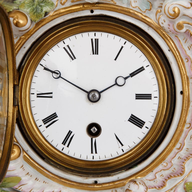 Antique Rococo Style Porcelain Mantel Clock by Meissen For Sale at 1stdibs