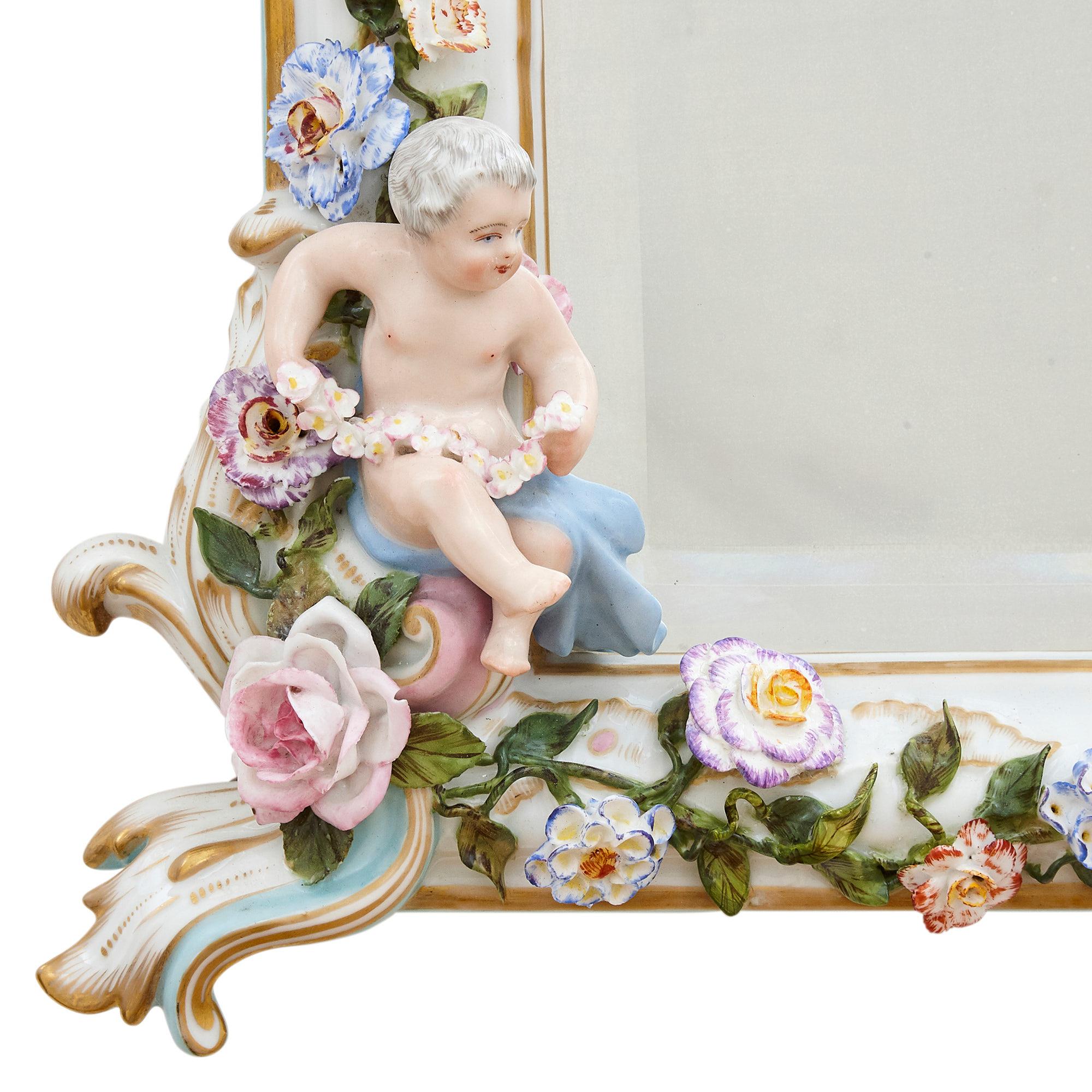 Antique Rococo Style Porcelain Mirror by Meissen In Good Condition For Sale In London, GB