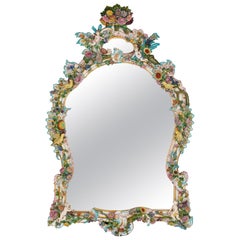 Antique Rococo Style Porcelain Wall Mirror by Meissen