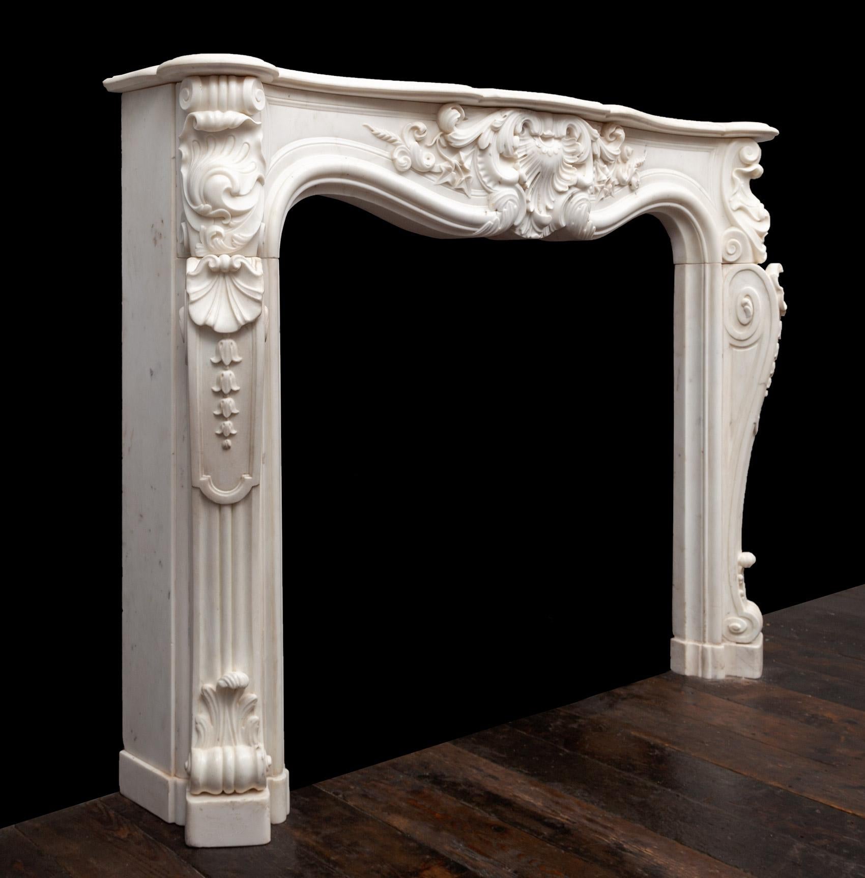English Antique Rococo Style Statuary Marble Mantel