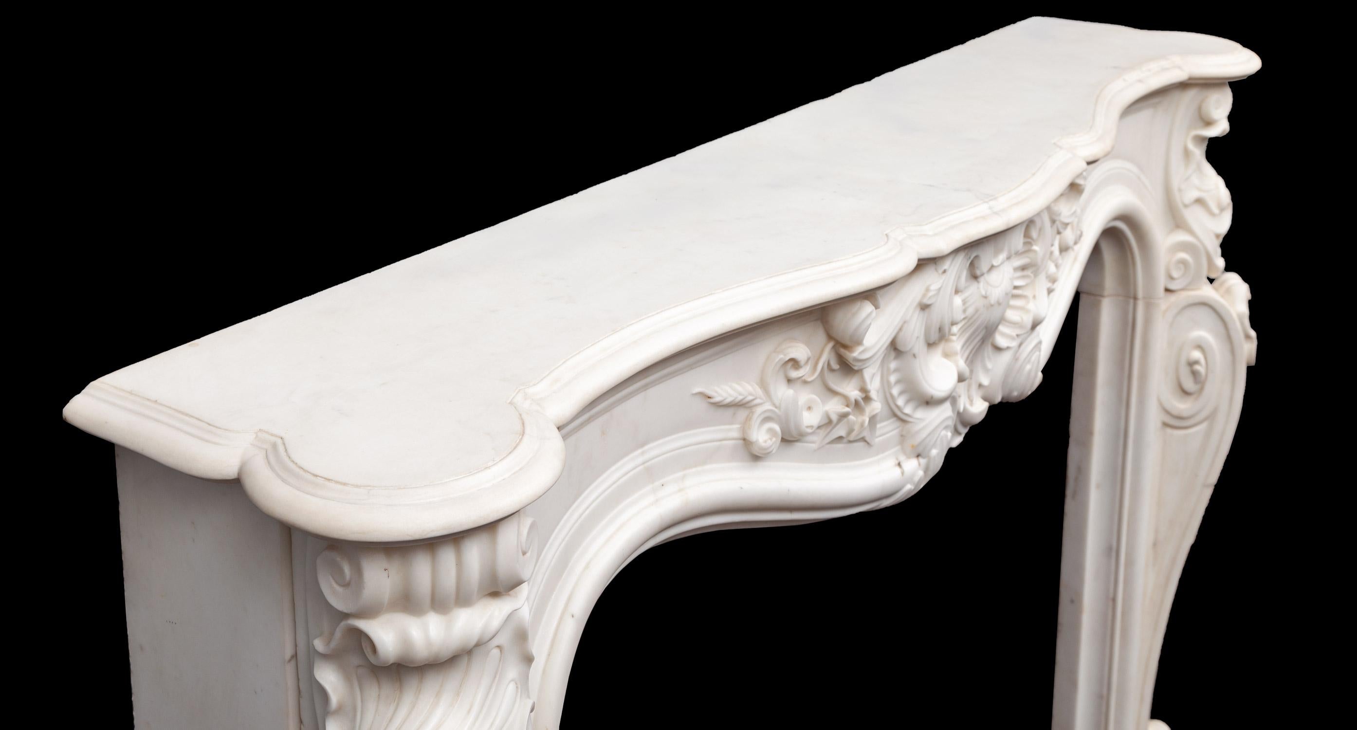 Carved Antique Rococo Style Statuary Marble Mantel