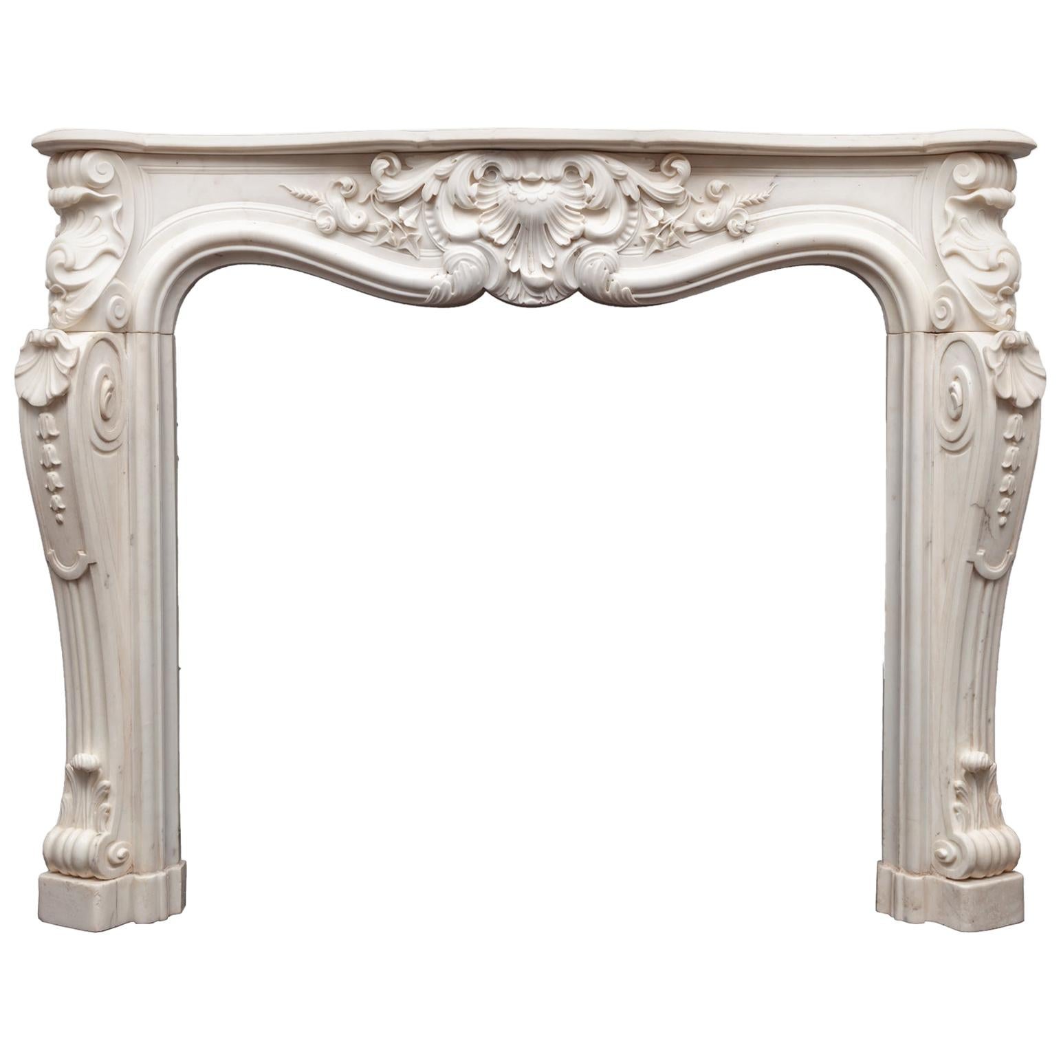 Antique Rococo Style Statuary Marble Mantel