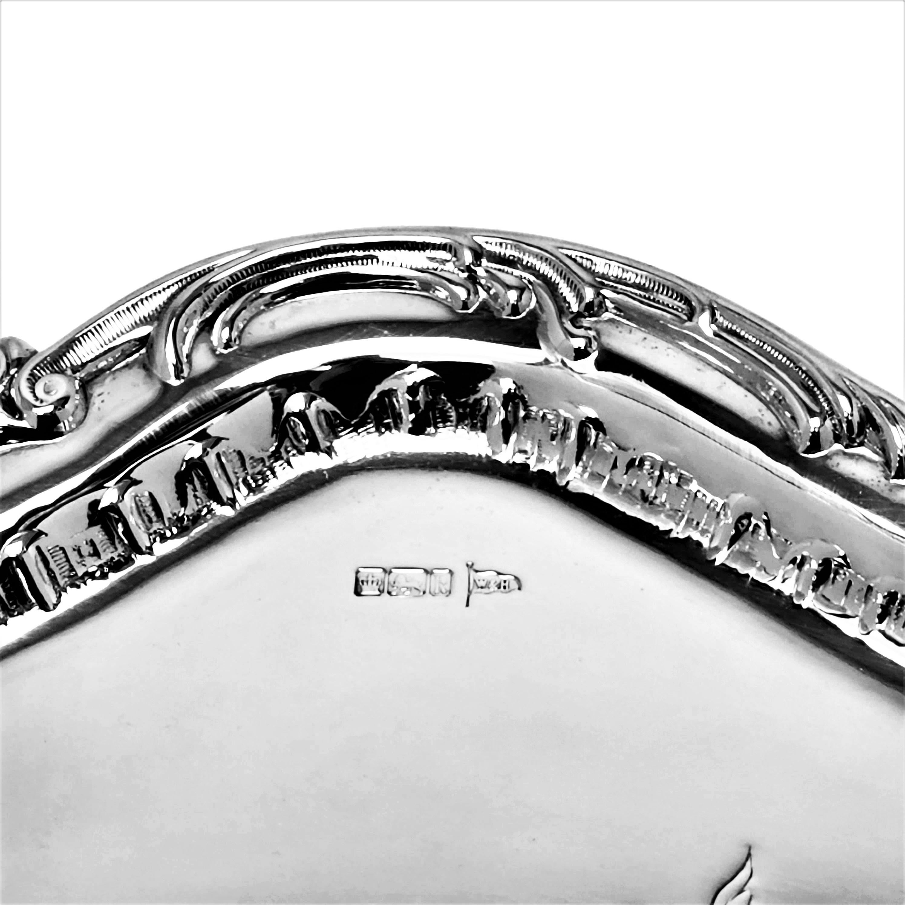 20th Century Antique Rococo Style Sterling Silver Salver Platter Tray 1902 For Sale