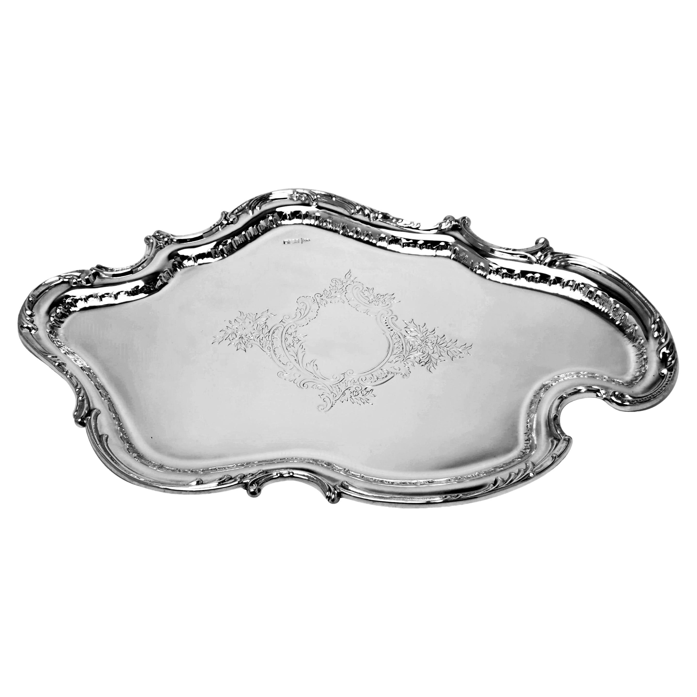 Antique Rococo Style Sterling Silver Salver Platter Tray 1902 For Sale