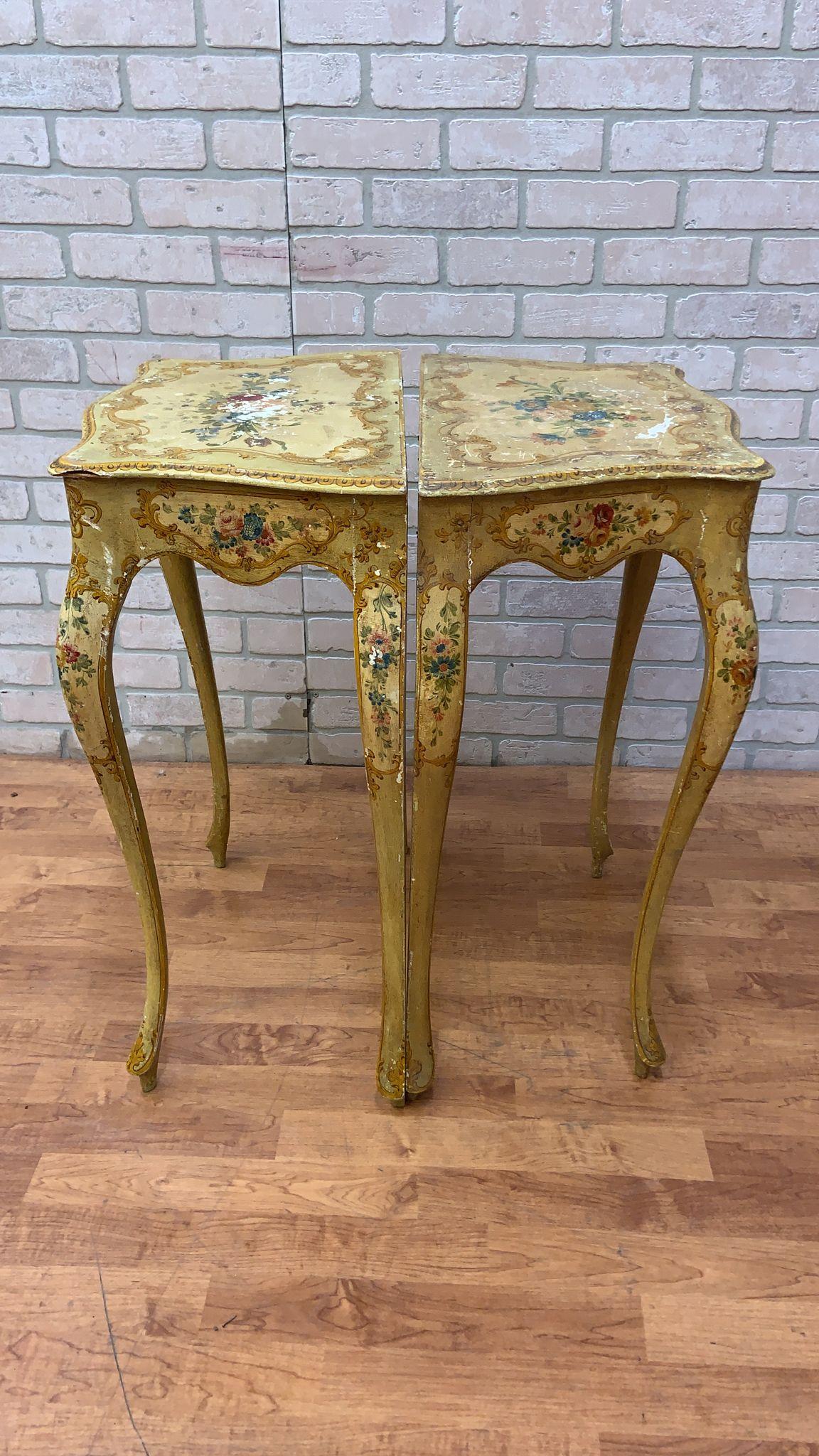 Antique Rococo Style Venetian Hand Painted Vanity Desk & Side Tables, Set of 3 For Sale 7