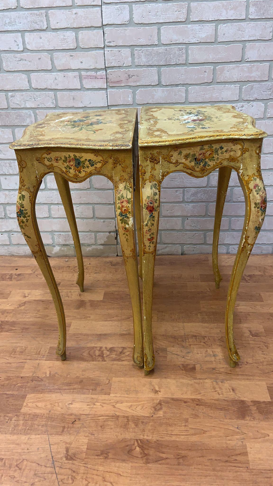 Antique Rococo Style Venetian Hand Painted Vanity Desk & Side Tables, Set of 3 For Sale 8