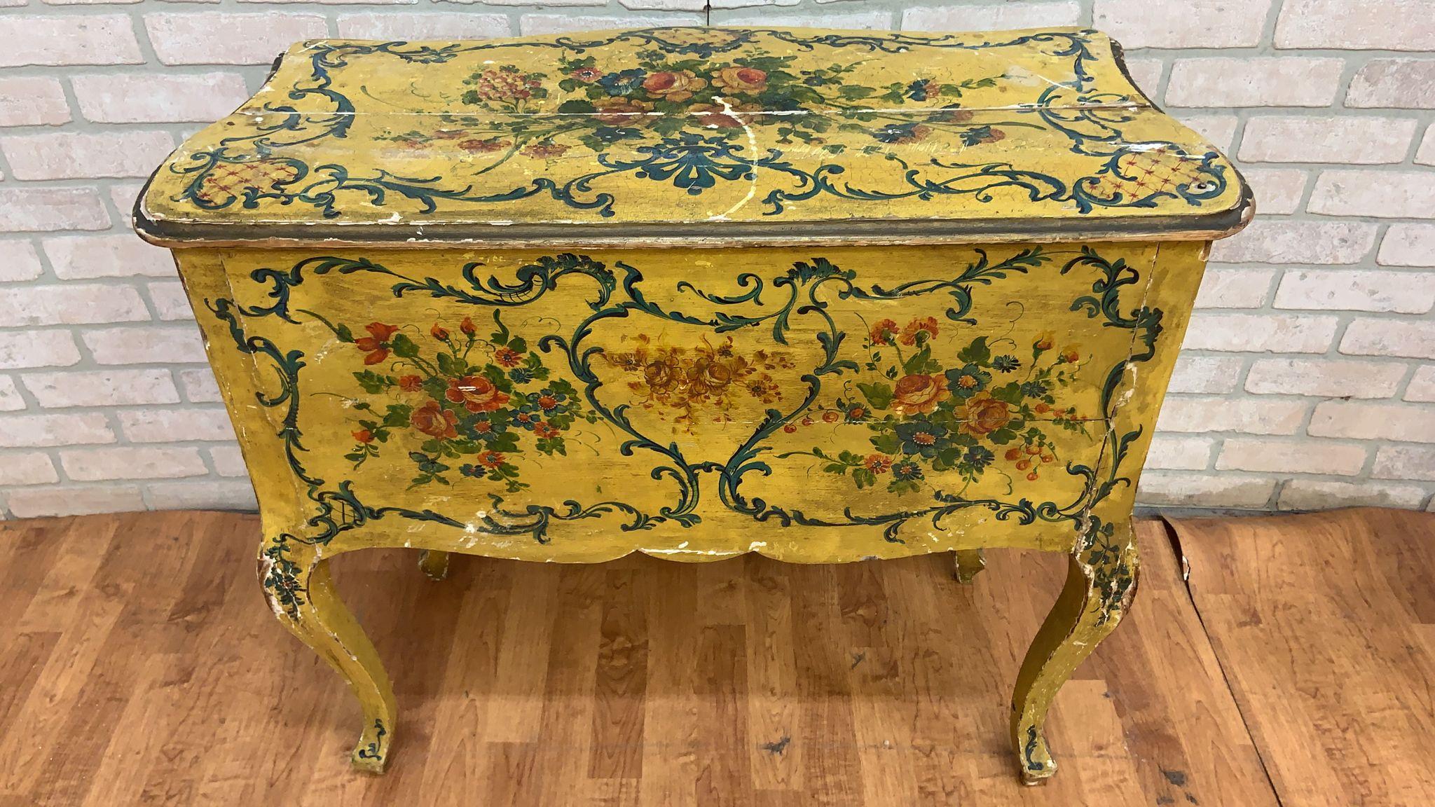 Antique Rococo Style Venetian Hand Painted Vanity Desk & Side Tables, Set of 3 For Sale 11