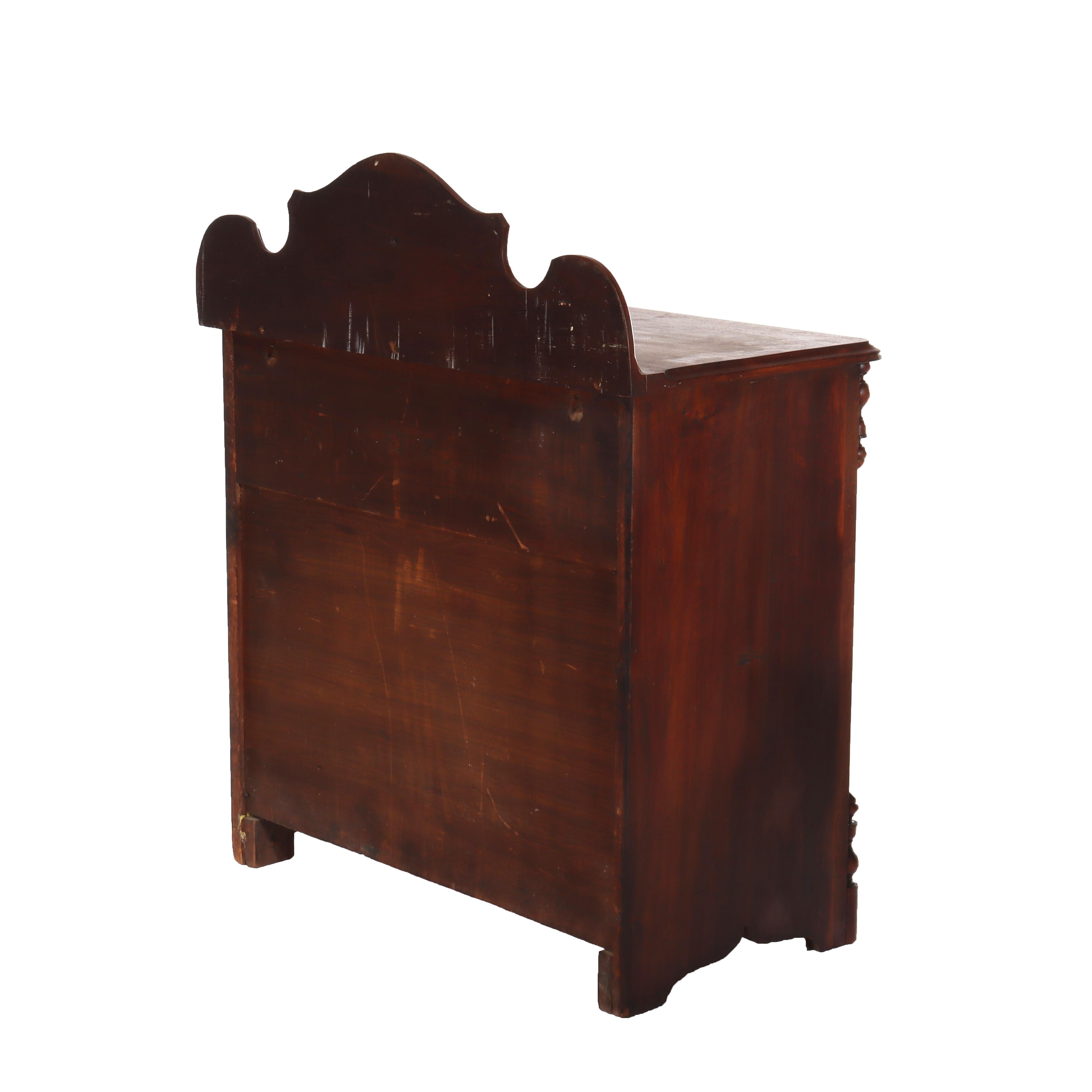 Antique Rococo Walnut 3-Drawer Commode With Back Splash & Carved Pulls c1890 in vendita 8