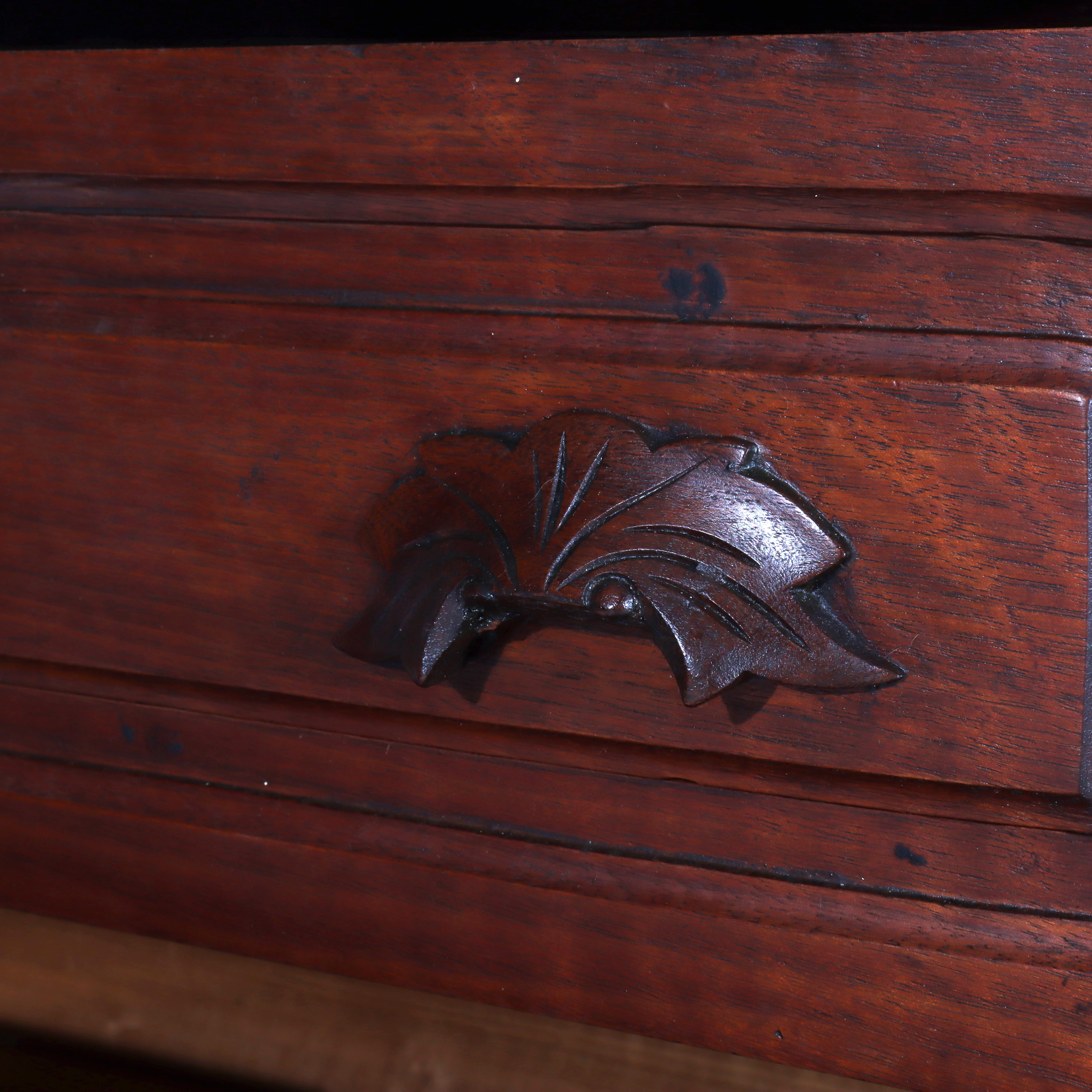 Antique Rococo Walnut 3-Drawer Commode With Back Splash & Carved Pulls c1890 in vendita 11