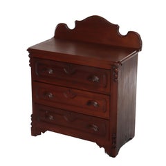 Antique Rococo Walnut 3-Drawer Commode With Back Splash & Carved Pulls c1890