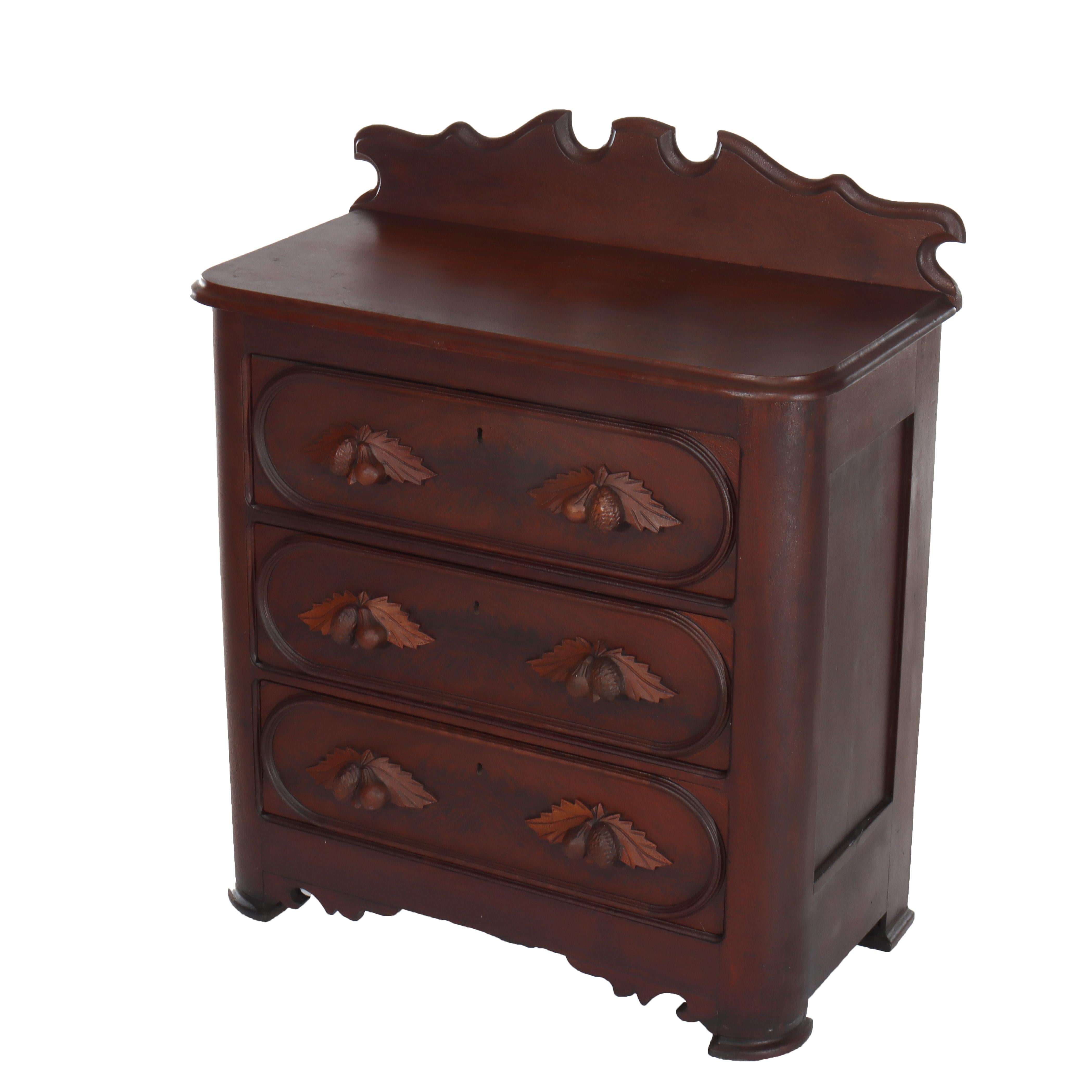 Antique Rococo Walnut 3 Drawer Commode With Back Splash & Carved Pulls C1890

Measures - 37 1/2