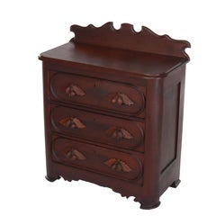Antique Rococo Walnut 3-Drawer Commode With Back Splash & Carved Pulls