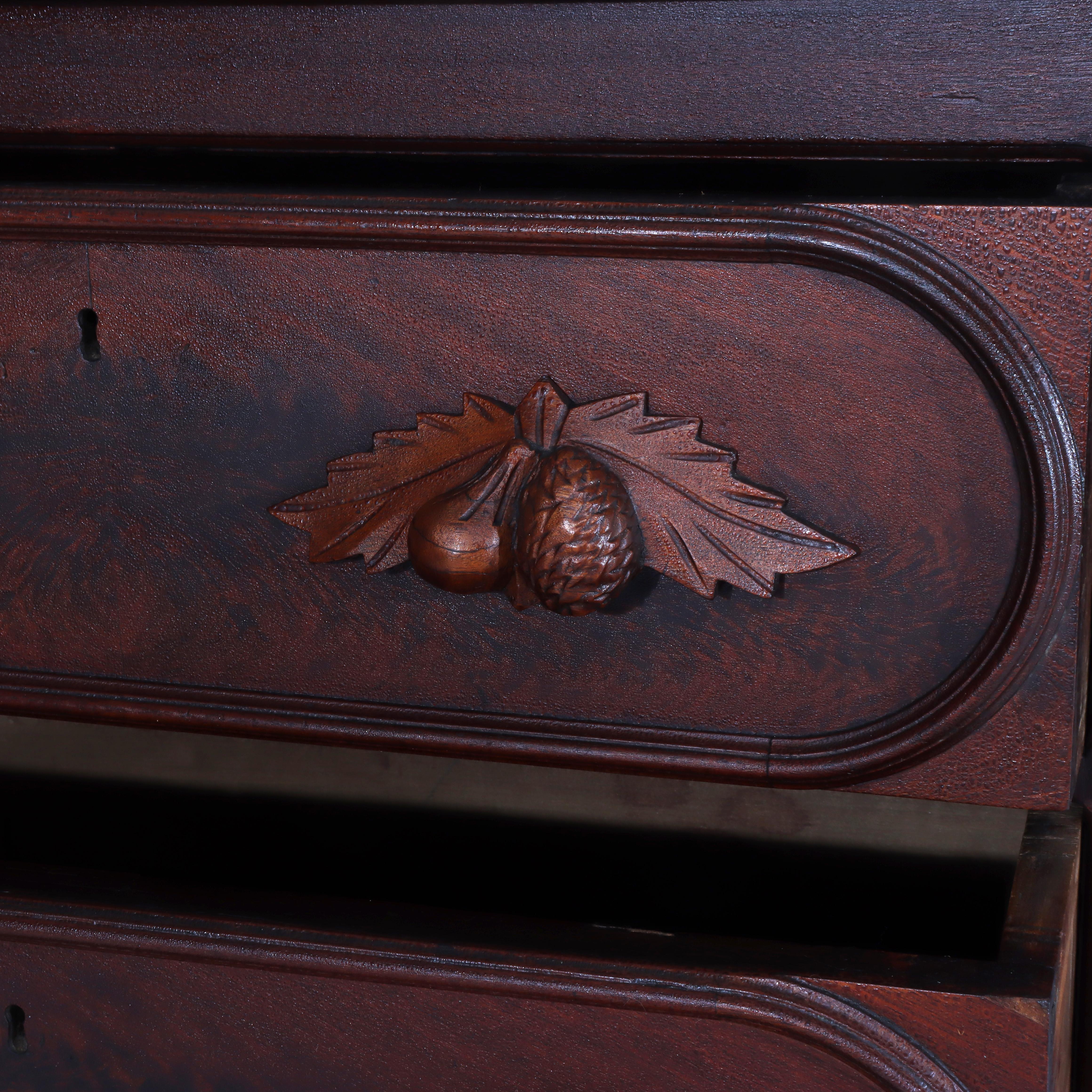 XIX secolo Antique Rococo Walnut 3-Drawer Commode With Back Splash & Carved Pulls in vendita