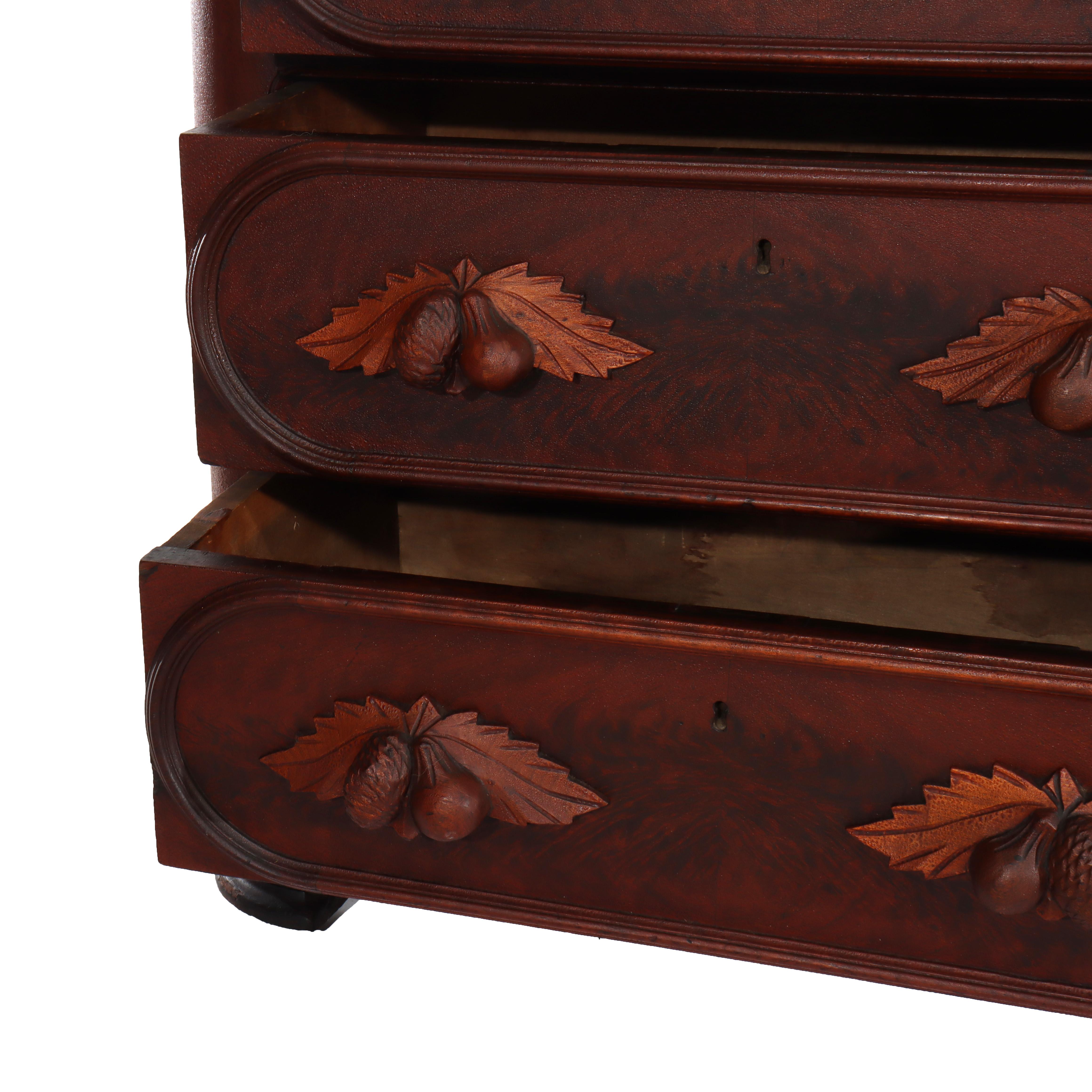 Noce Antique Rococo Walnut 3-Drawer Commode With Back Splash & Carved Pulls in vendita