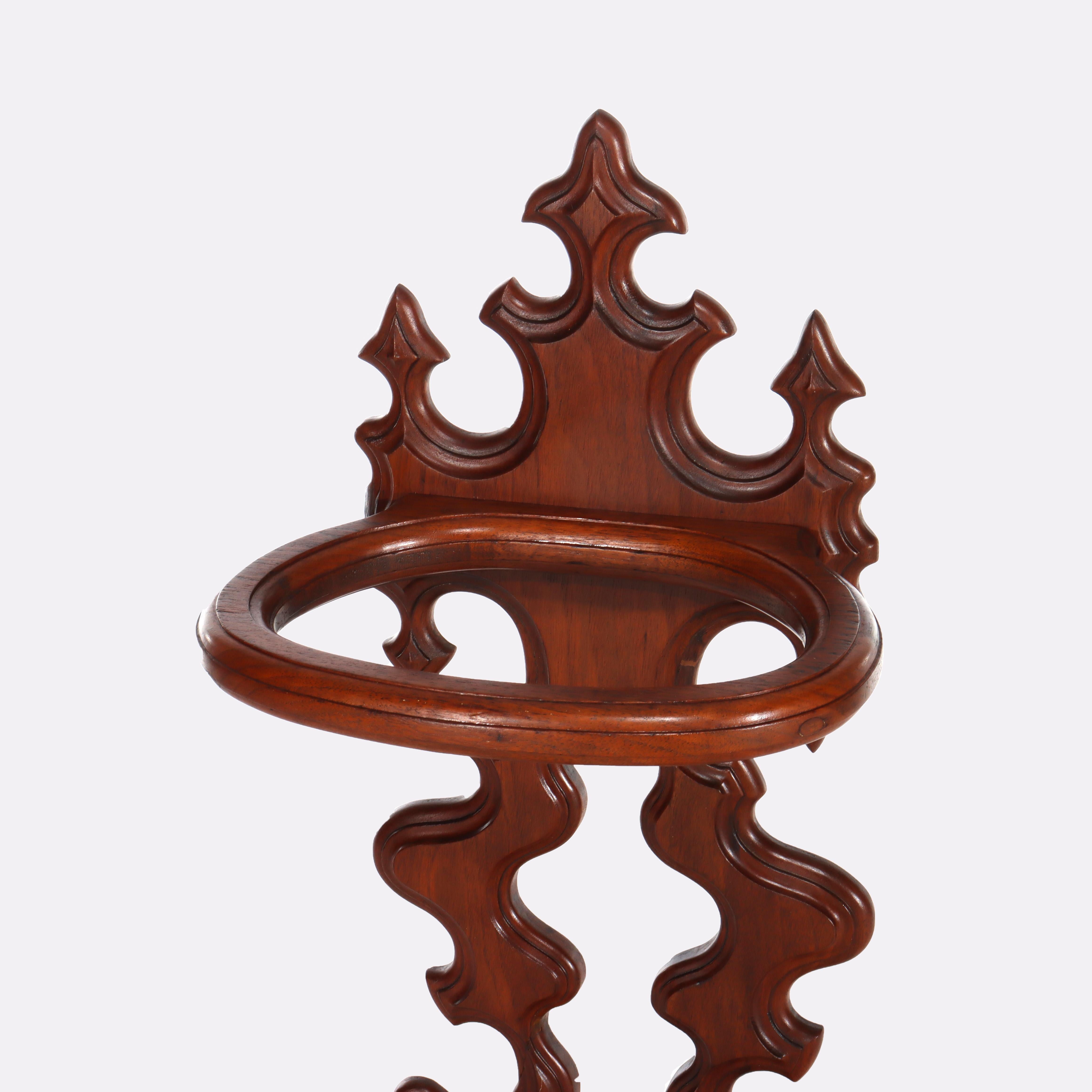 Antique Rococo Walnut Umbrella Stand With Cast Iron Tray c1890 Bon état - En vente à Big Flats, NY