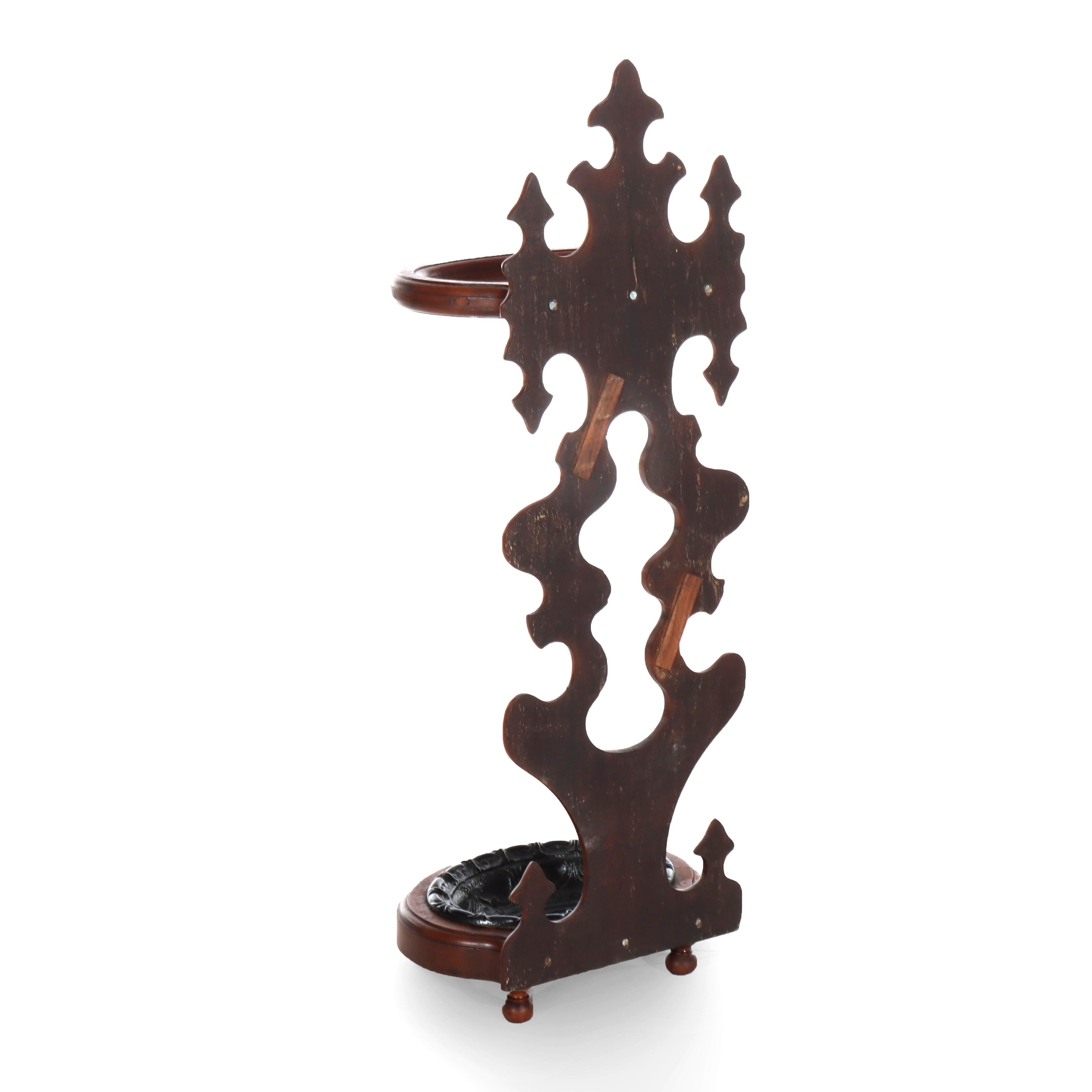 XIXe siècle Antique Rococo Walnut Umbrella Stand With Cast Iron Tray c1890 en vente
