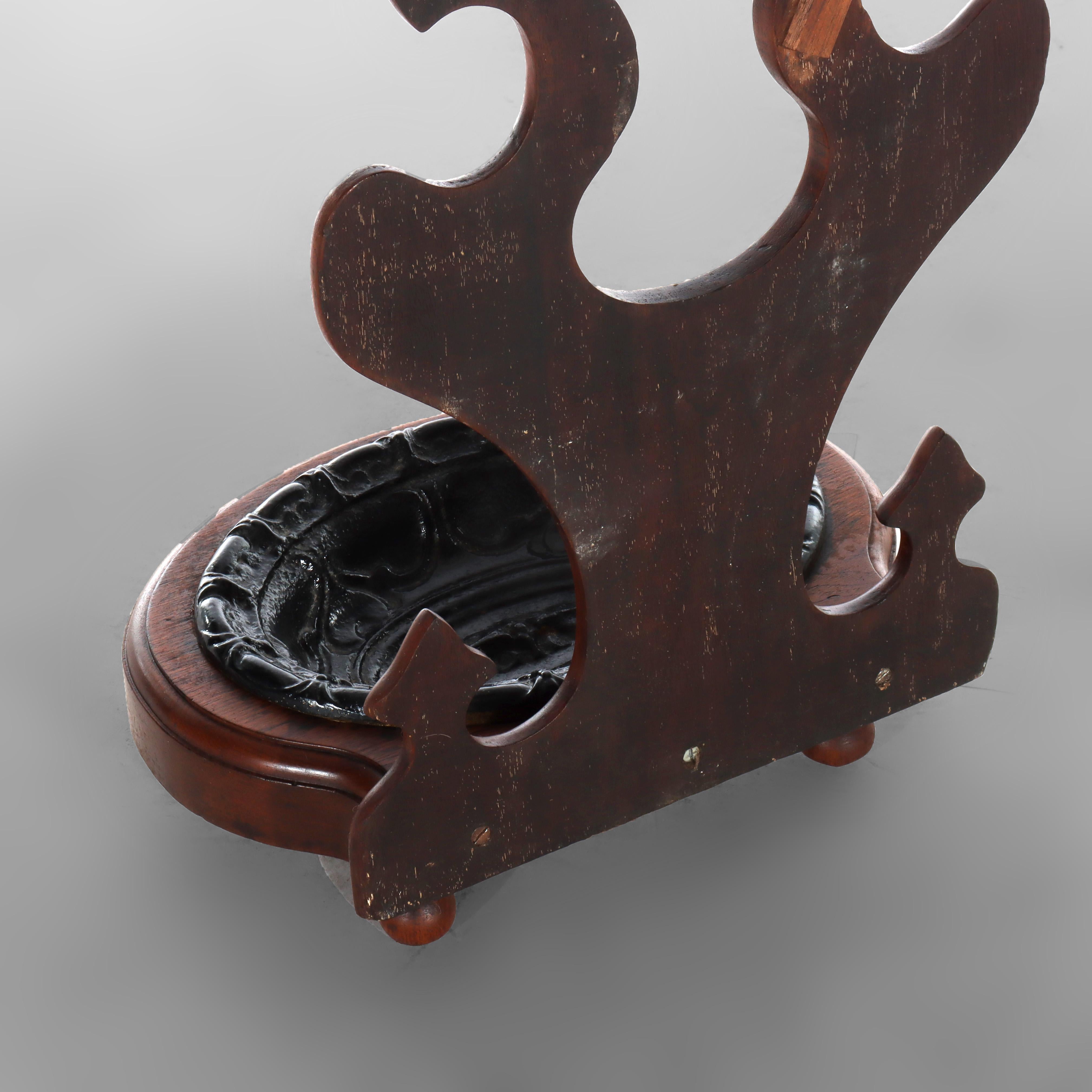 Noyer Antique Rococo Walnut Umbrella Stand With Cast Iron Tray c1890 en vente