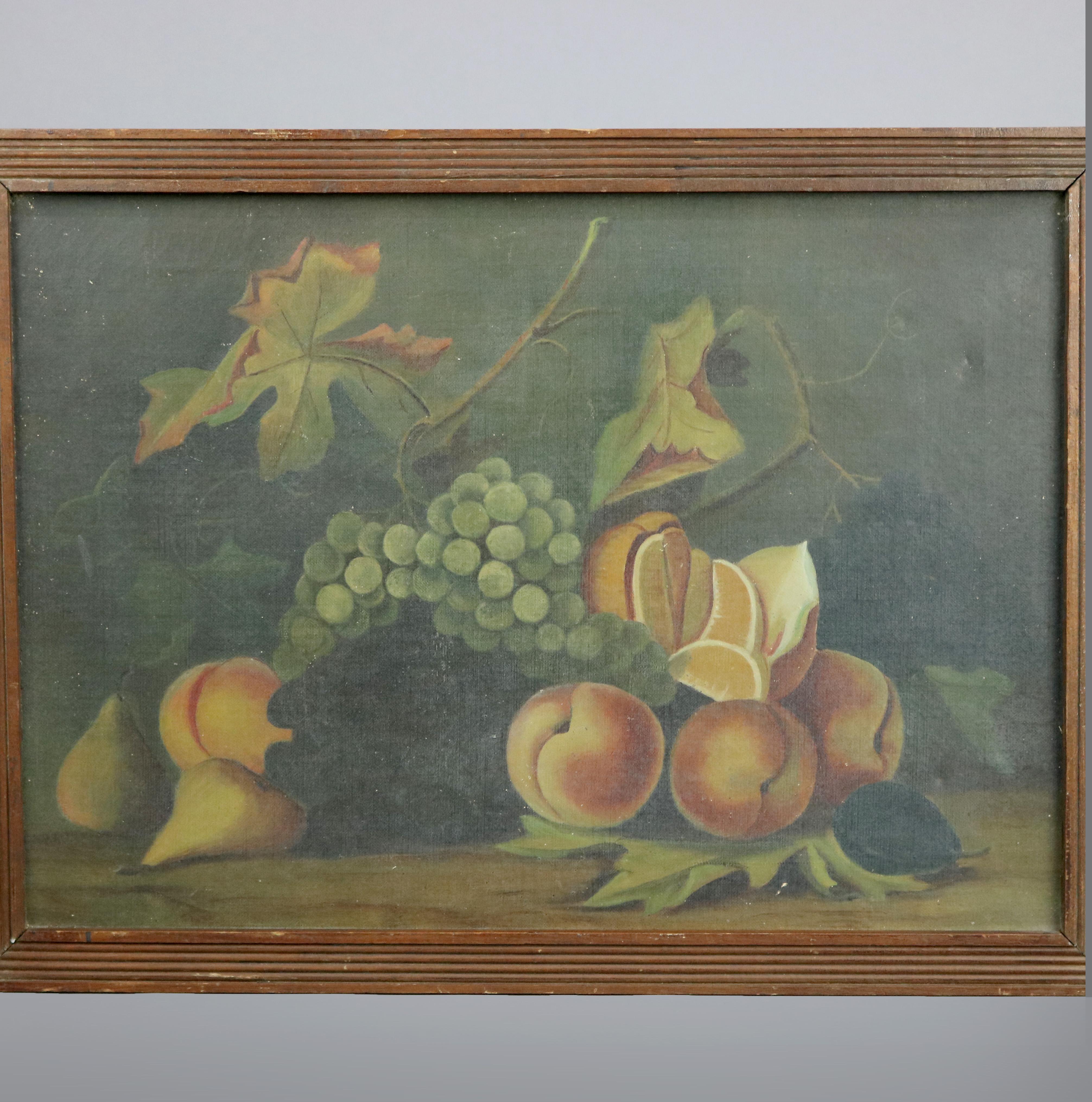 Victorian Antique Roesen School Fruit Still Life Oil Painting on Canvas, 19th Century