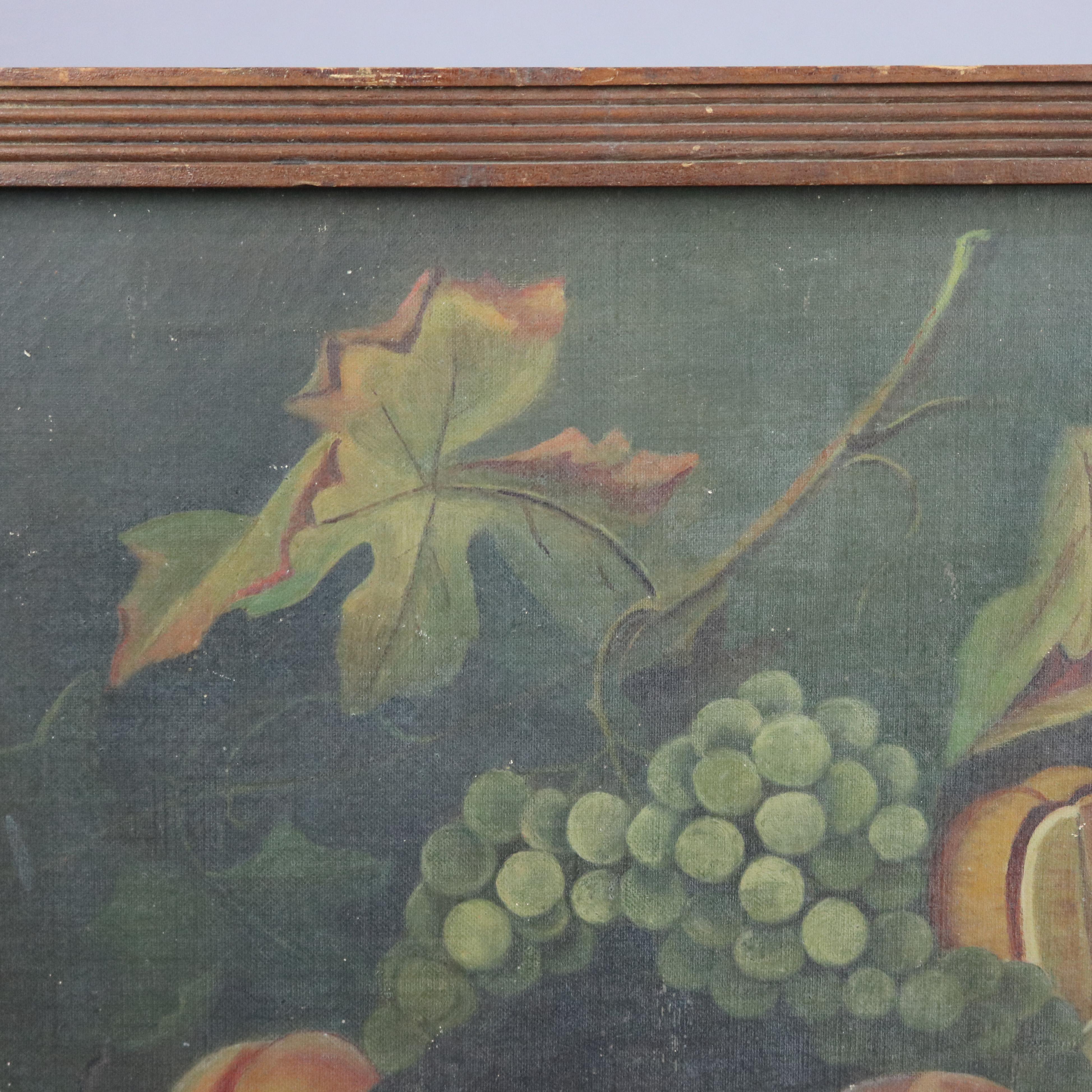 Carved Antique Roesen School Fruit Still Life Oil Painting on Canvas, 19th Century