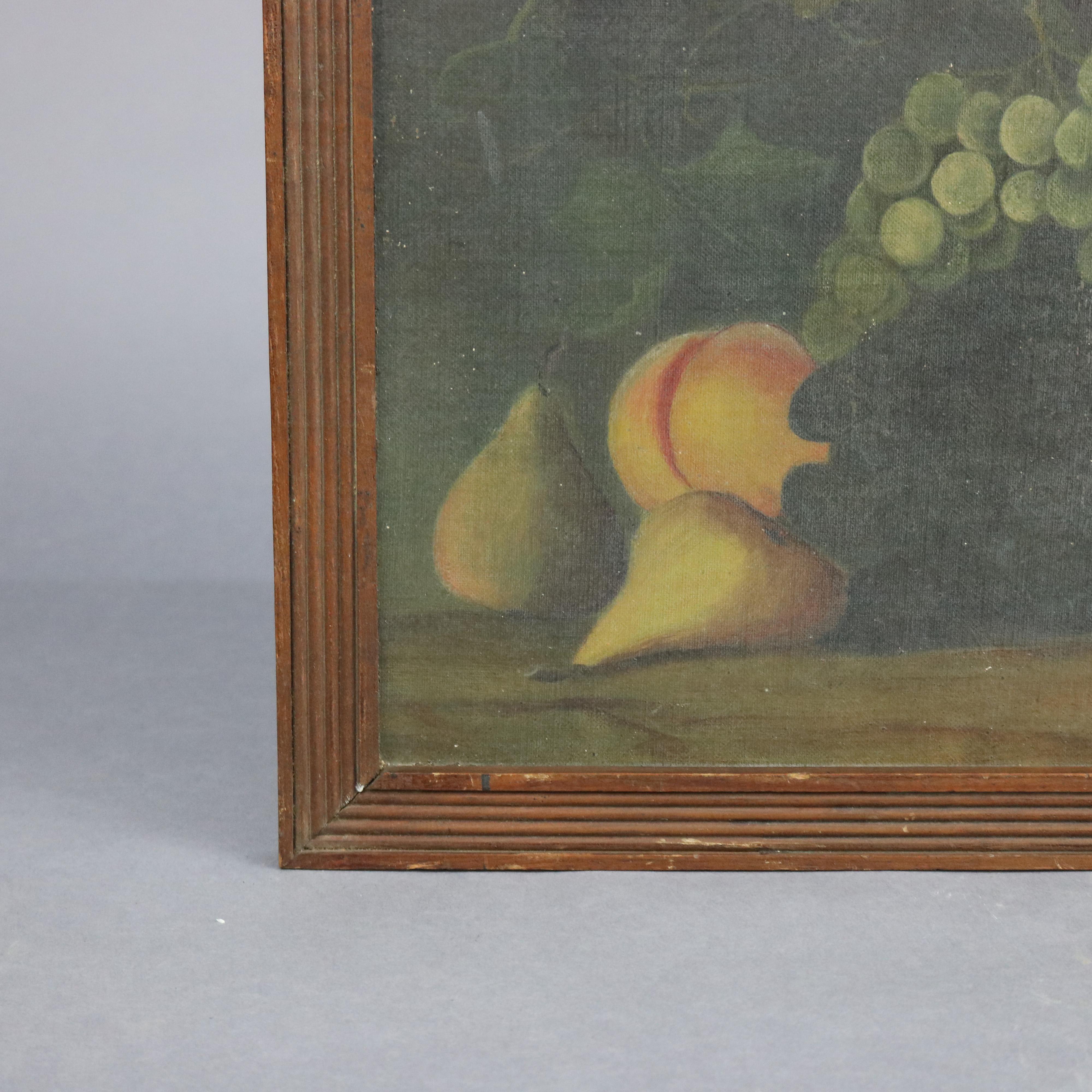 Metal Antique Roesen School Fruit Still Life Oil Painting on Canvas, 19th Century