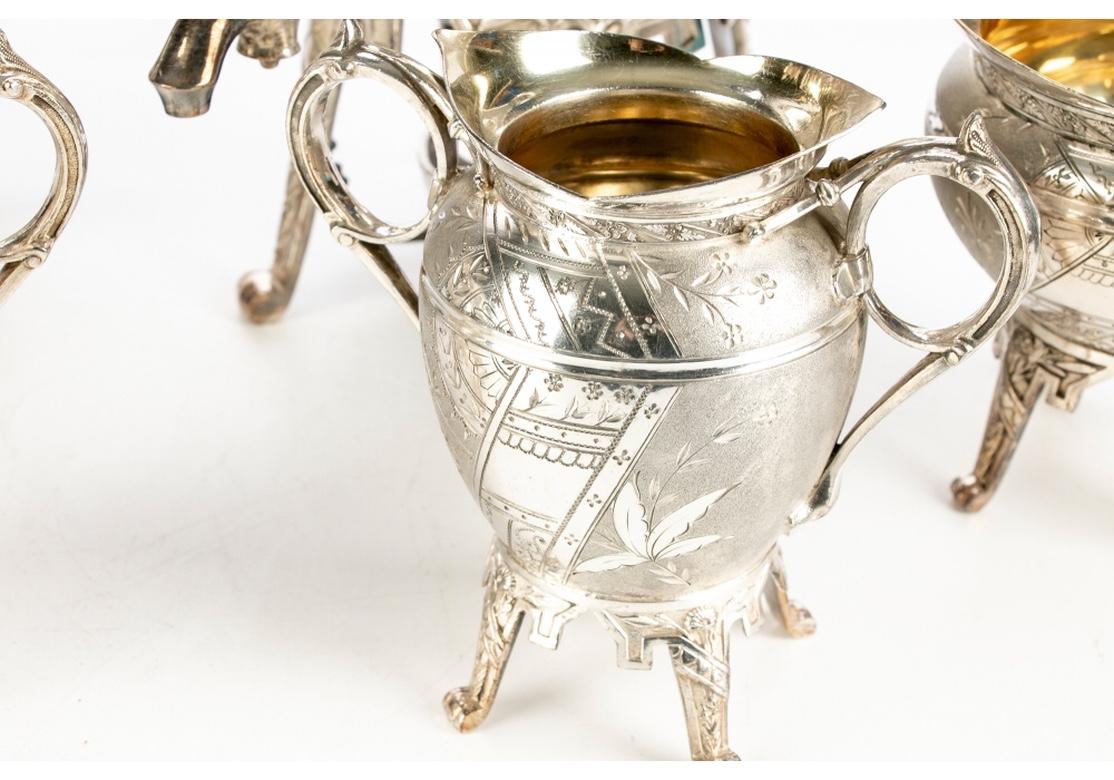 Engraved Antique Rogers Aesthetic Period Six Piece Silverplate Tea and Coffee Service For Sale