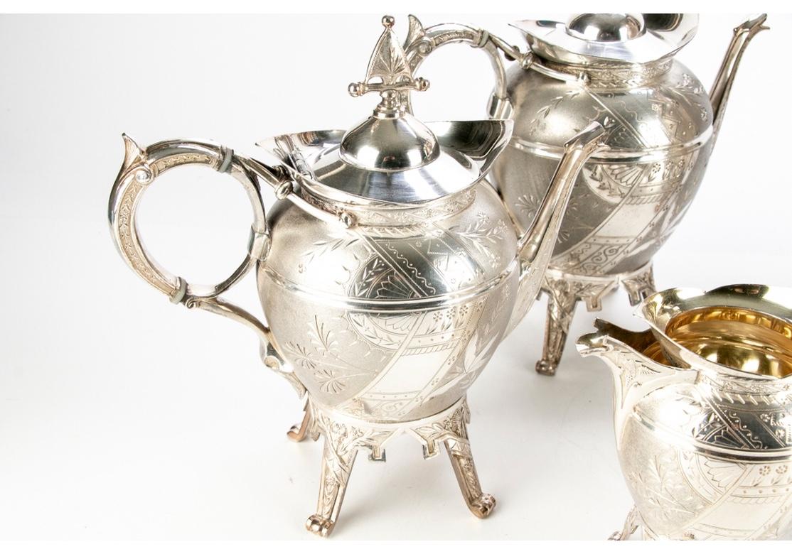 Service à thé et café antique Rogers en métal argenté:: six pièces:: période esthétique Bon état - En vente à Bridgeport, CT