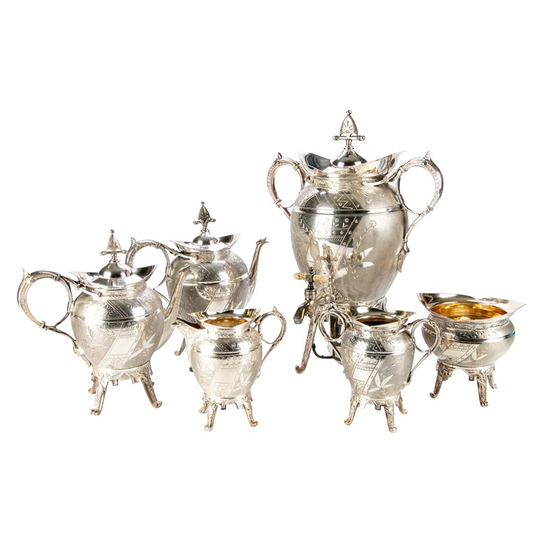 Antique Rogers Aesthetic Period Six Piece Silverplate Tea and Coffee Service
