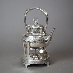 Antique Rogers Aesthetic Silver Plated Tilting Teapot & Stand with Birds C1870
