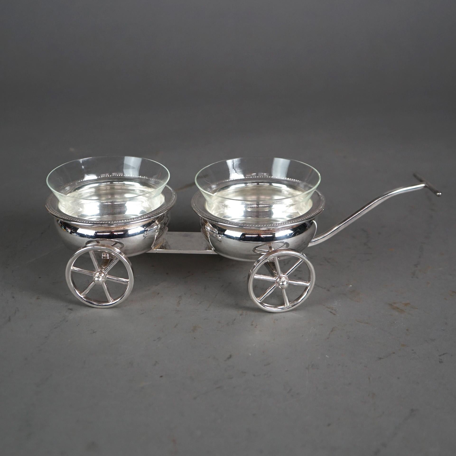 Ancien chariot à condiments Rogers en métal argenté et verre C1920

Mesures - 13 