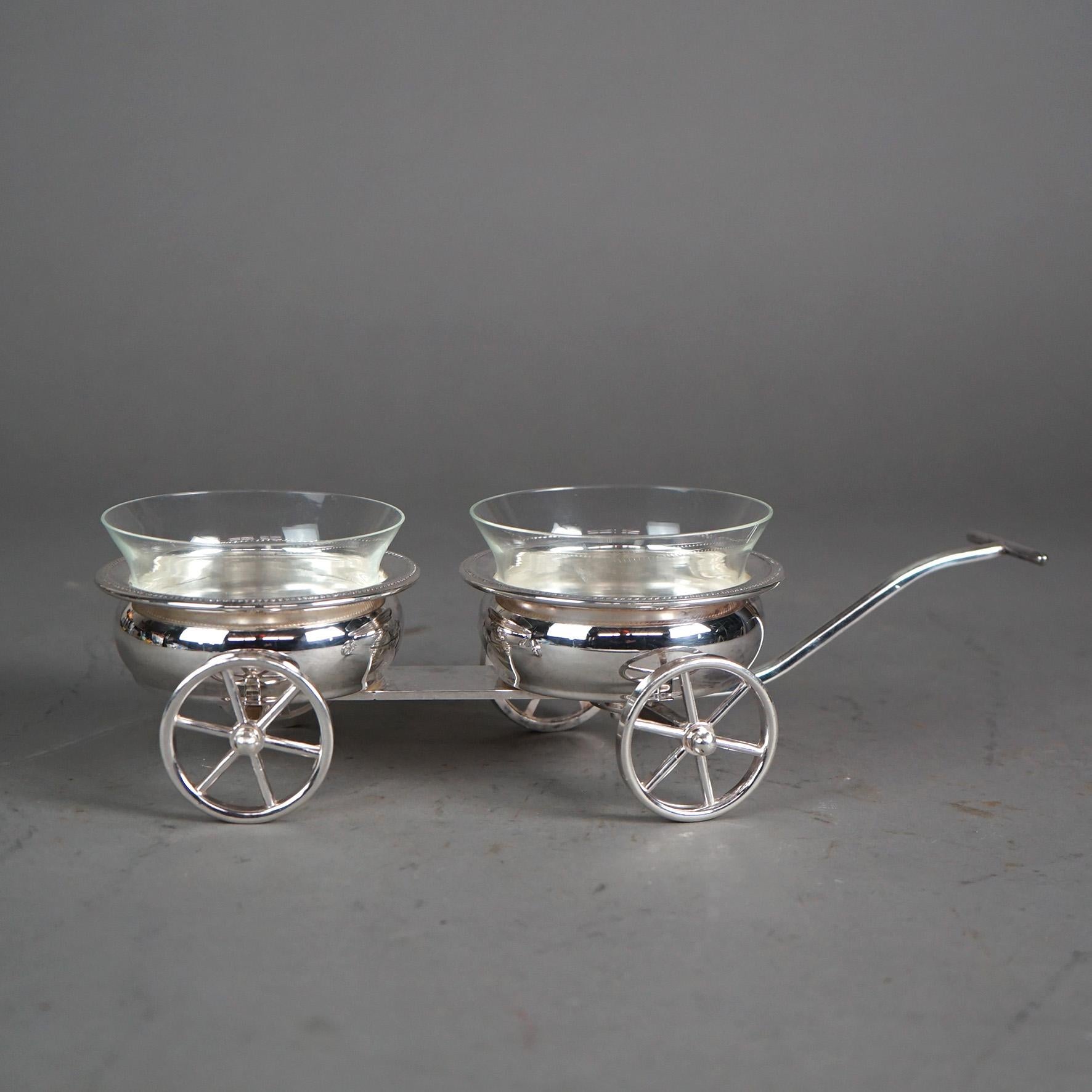 Rogers ancien wagon à condiments en métal argenté et verre C1920 Bon état - En vente à Big Flats, NY