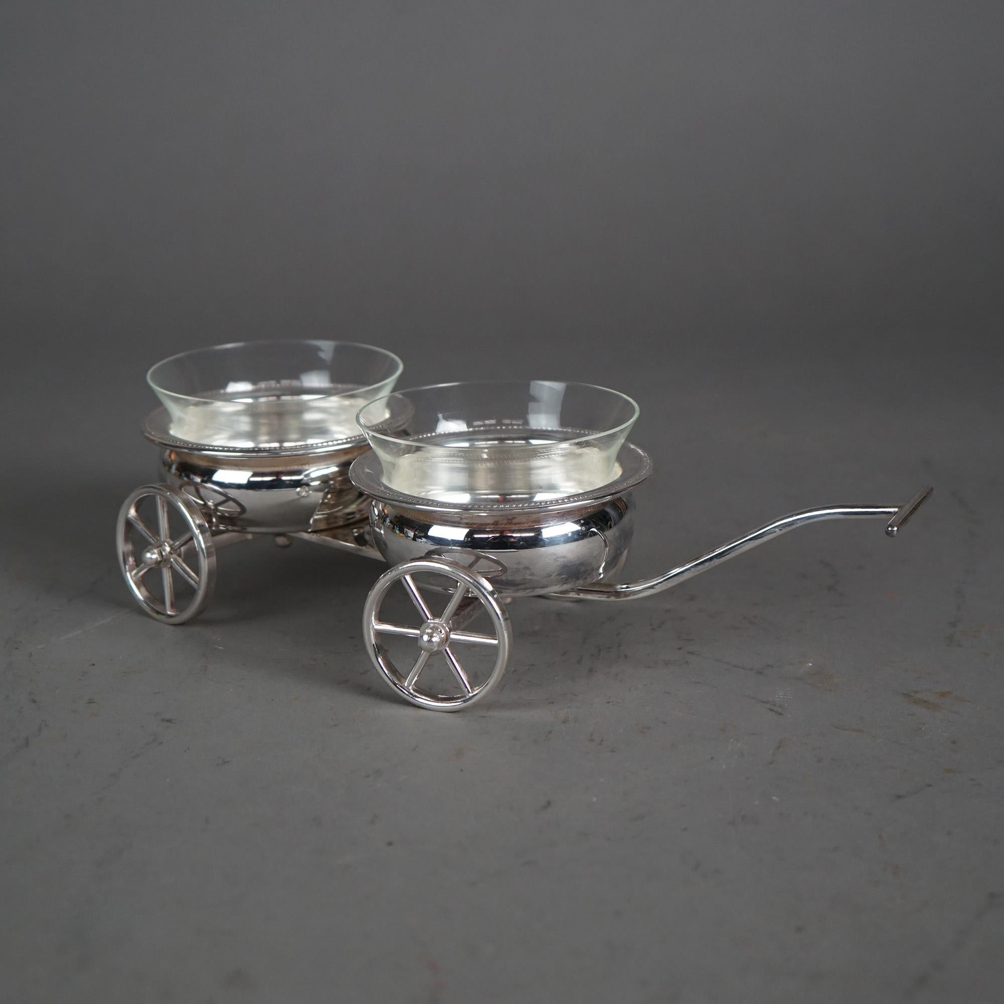 20ième siècle Rogers ancien wagon à condiments en métal argenté et verre C1920 en vente