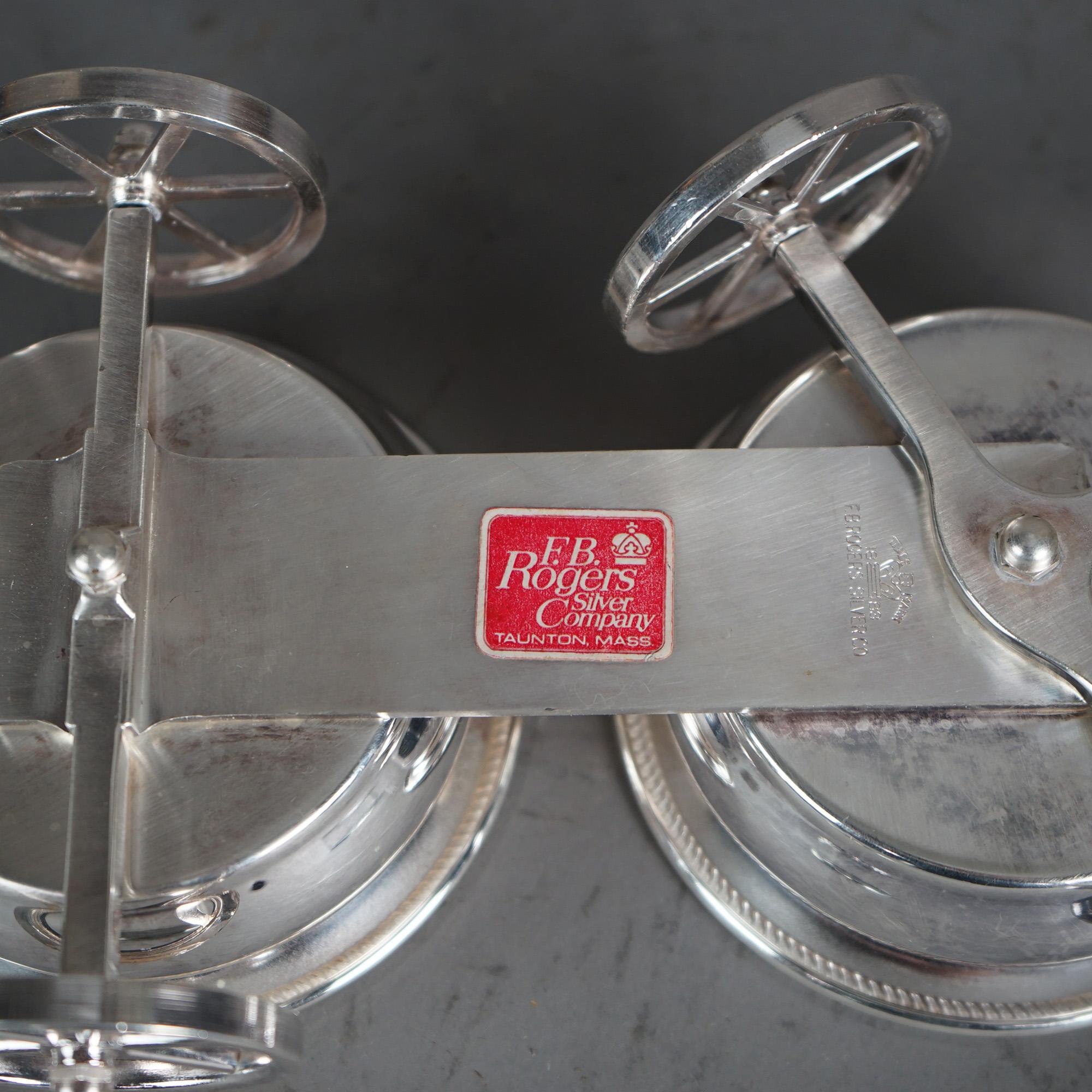 Rogers ancien wagon à condiments en métal argenté et verre C1920 en vente 1