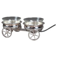 Antique Rogers Silver Plate and Glass Condiment Wagon C1920