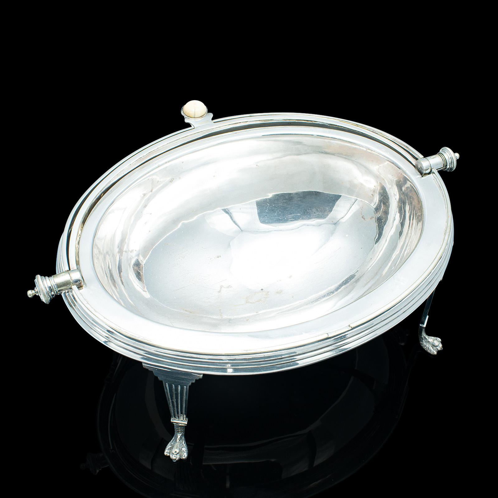 Antique Roll-Over Serving Dish, English, Silver Plate, Dome Top Tureen, Server For Sale 2