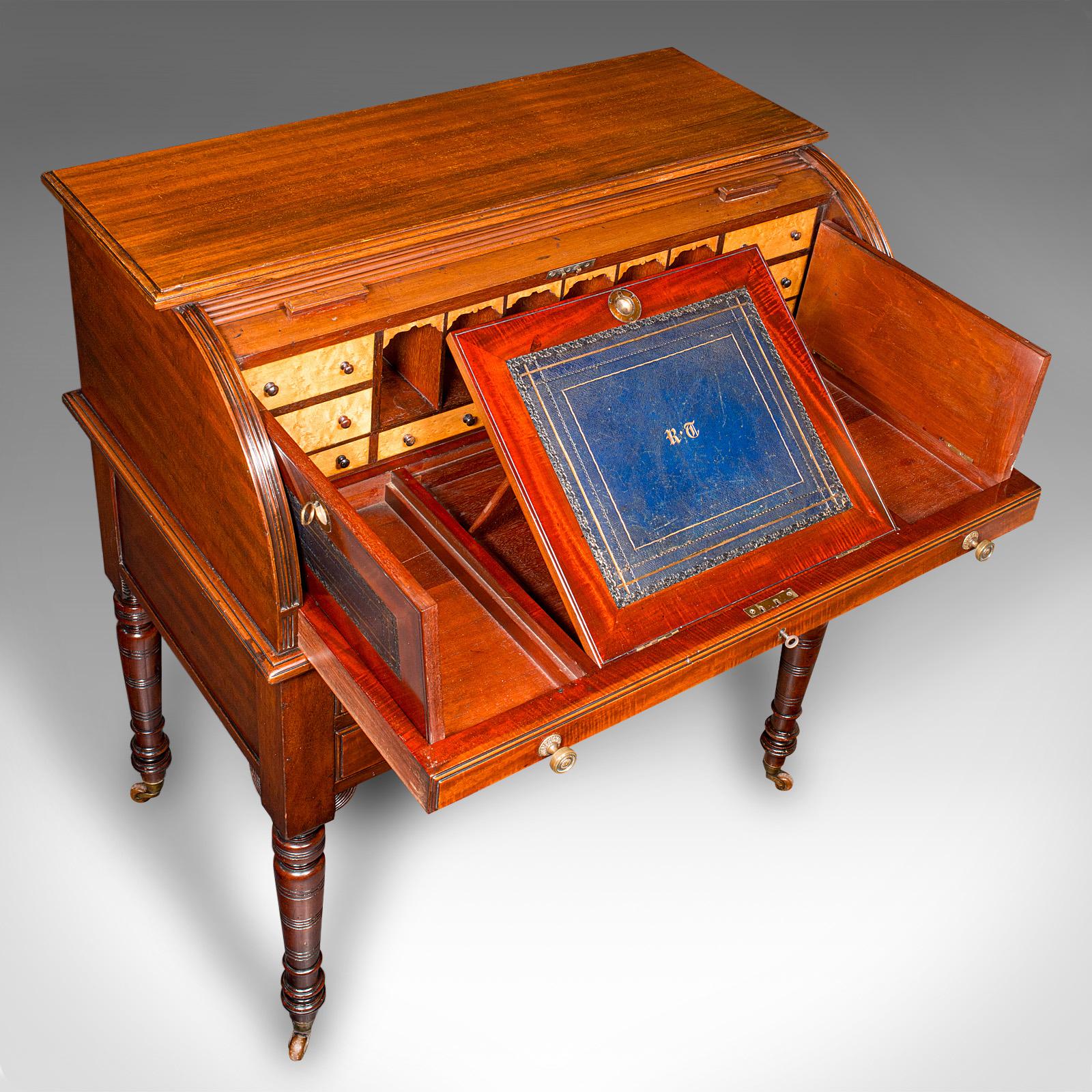 Antique Roll-Top Desk, English, Bureau, Aesthetic Period, Victorian, Circa 1880 For Sale 3