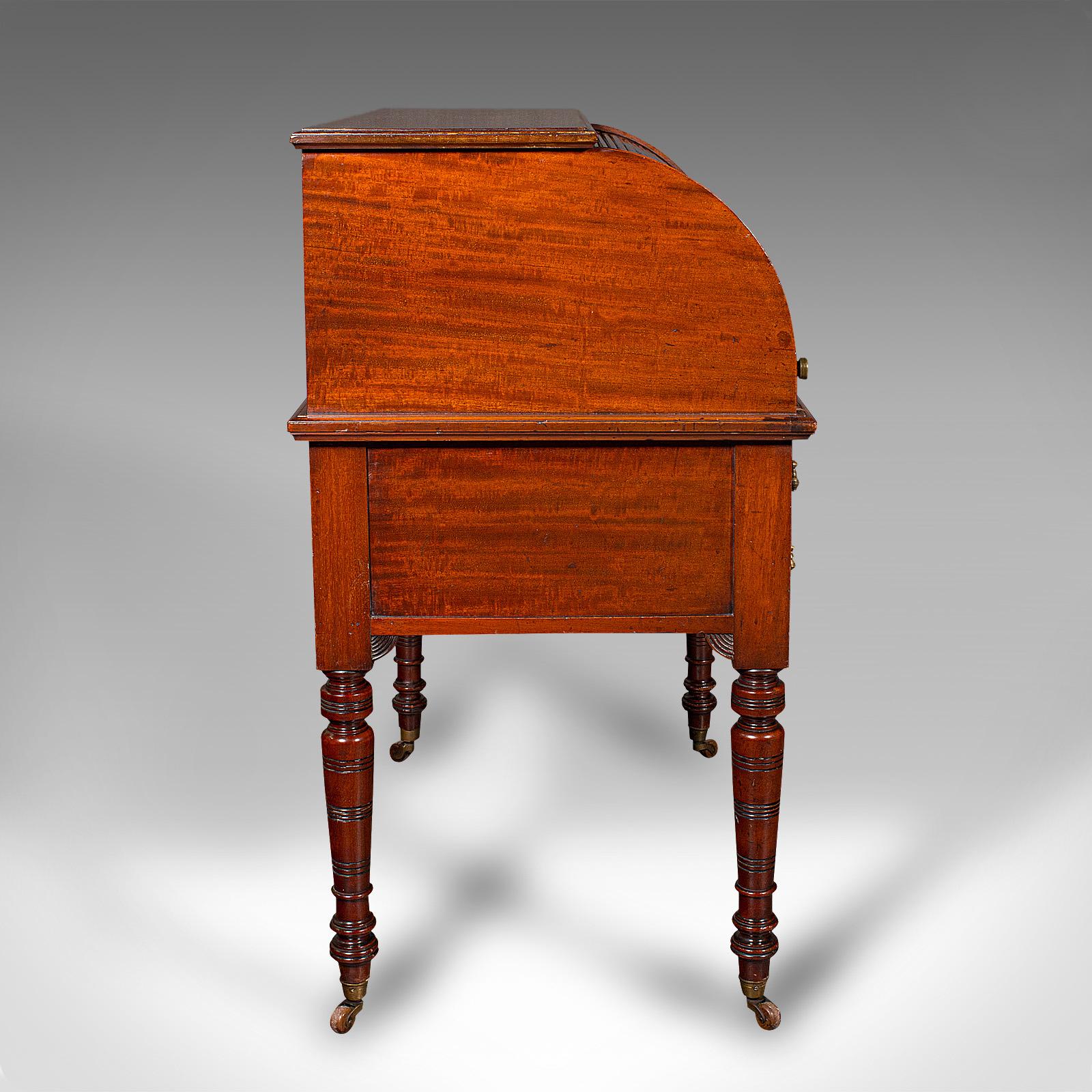 British Antique Roll-Top Desk, English, Bureau, Aesthetic Period, Victorian, Circa 1880 For Sale