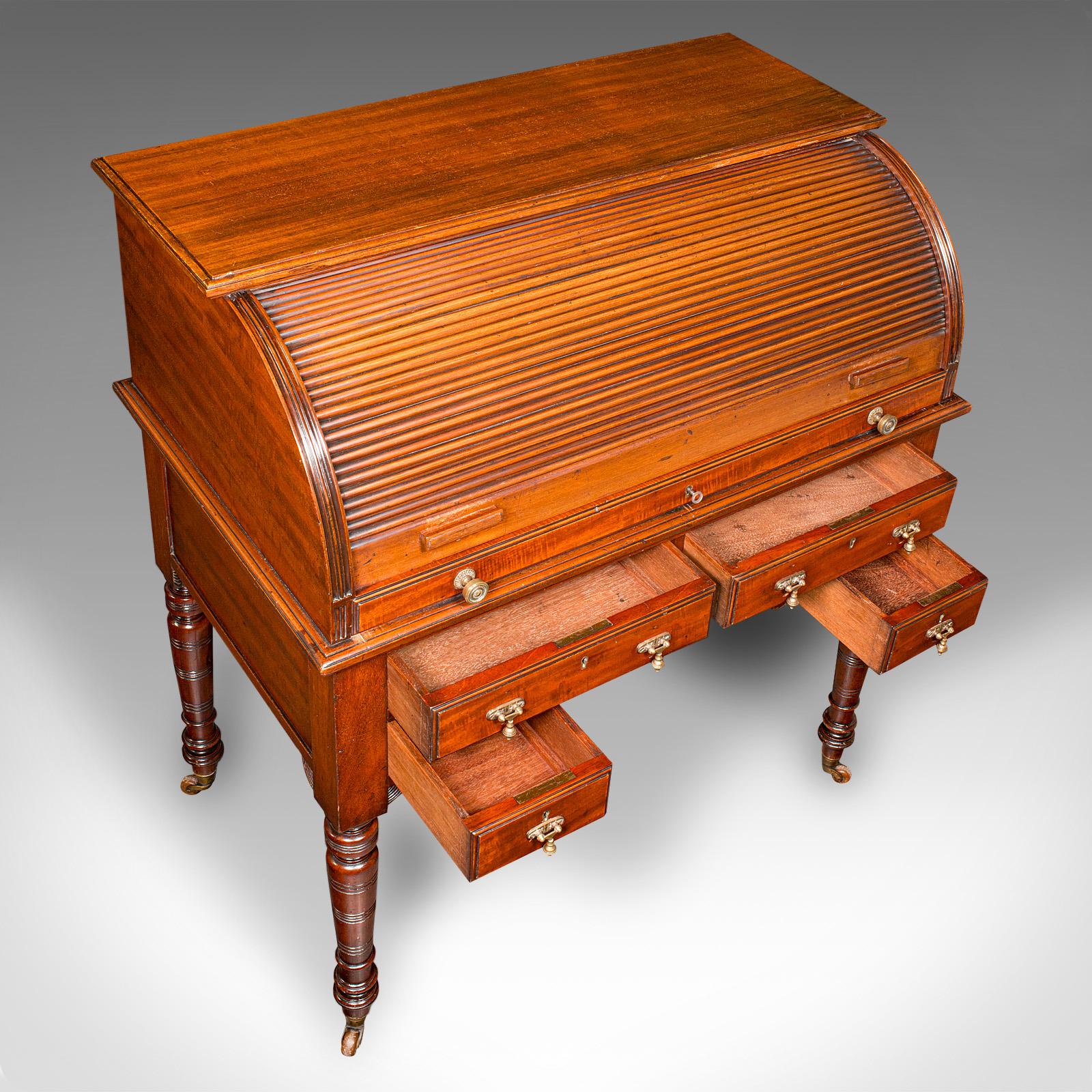 Antique Roll-Top Desk, English, Bureau, Aesthetic Period, Victorian, Circa 1880 For Sale 2