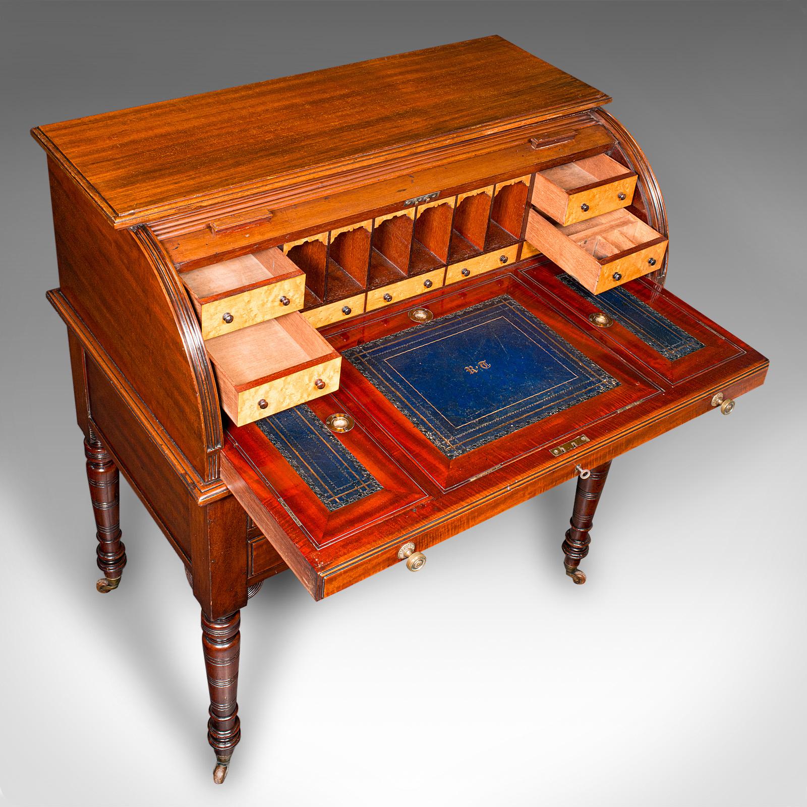 Antique Roll-Top Desk, English, Bureau, Aesthetic Period, Victorian, Circa 1880 For Sale 3