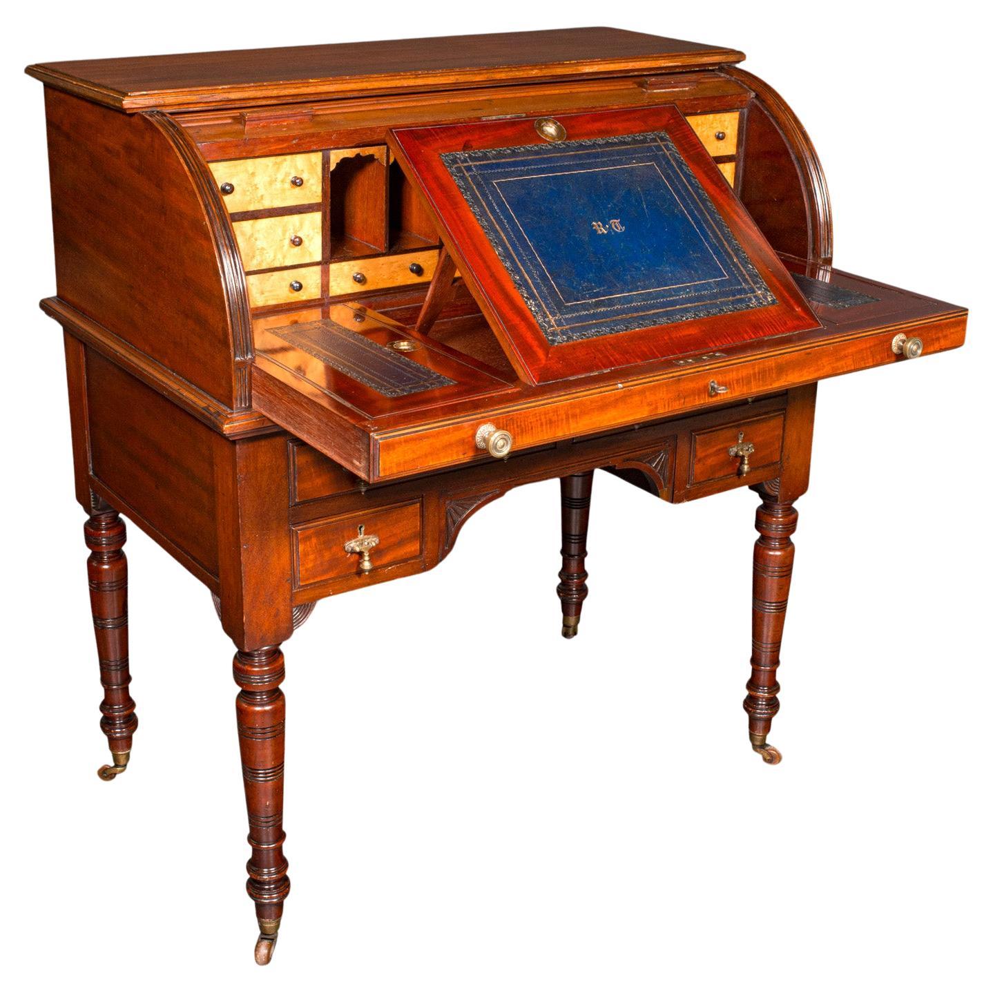Antique Roll-Top Desk, English, Bureau, Aesthetic Period, Victorian, Circa 1880 For Sale
