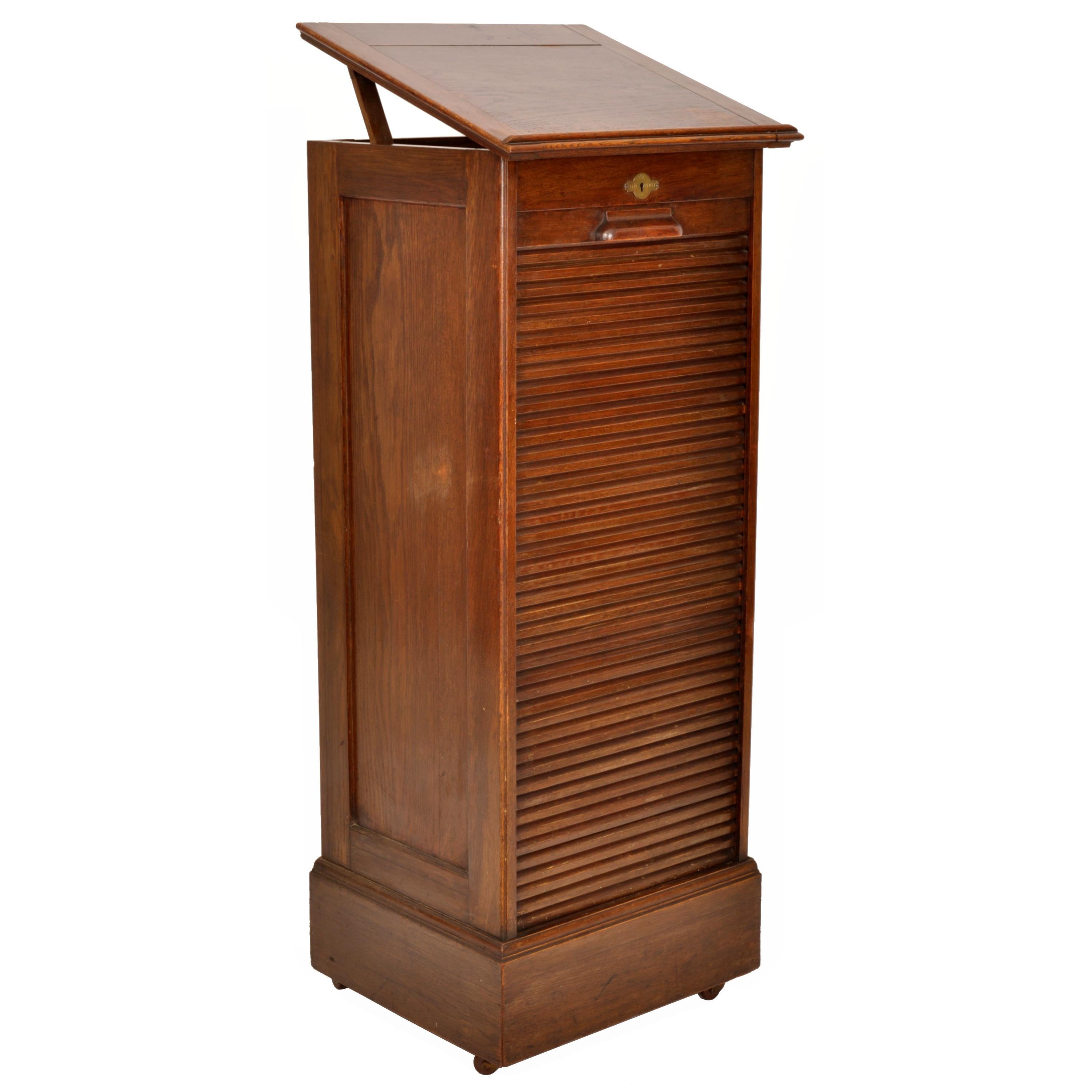 Antique Roll Top Oak Tambour File Cabinet Desk by Lebus Cabinet Co. Circa 1920 2