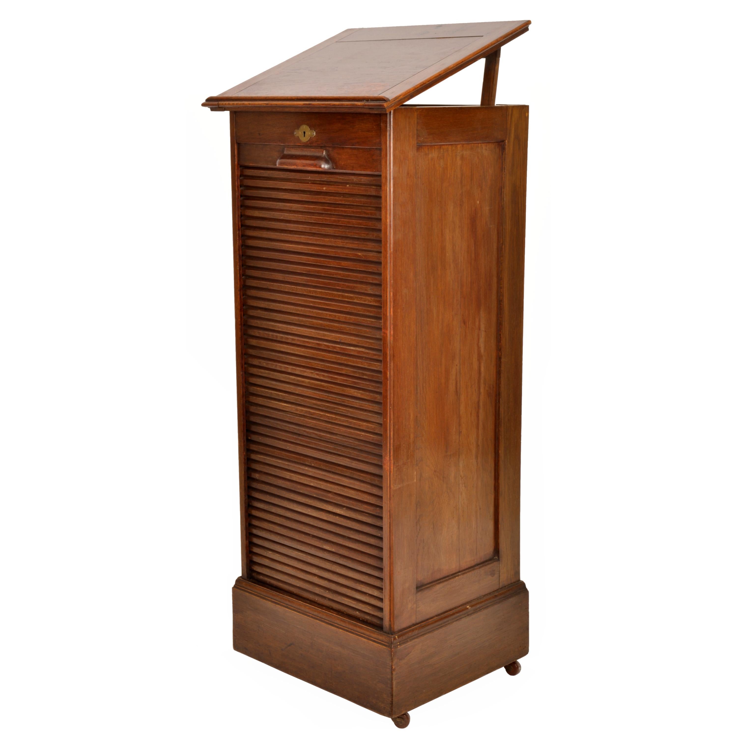 Antique Roll Top Oak Tambour File Cabinet Desk by Lebus Cabinet Co. Circa 1920 3